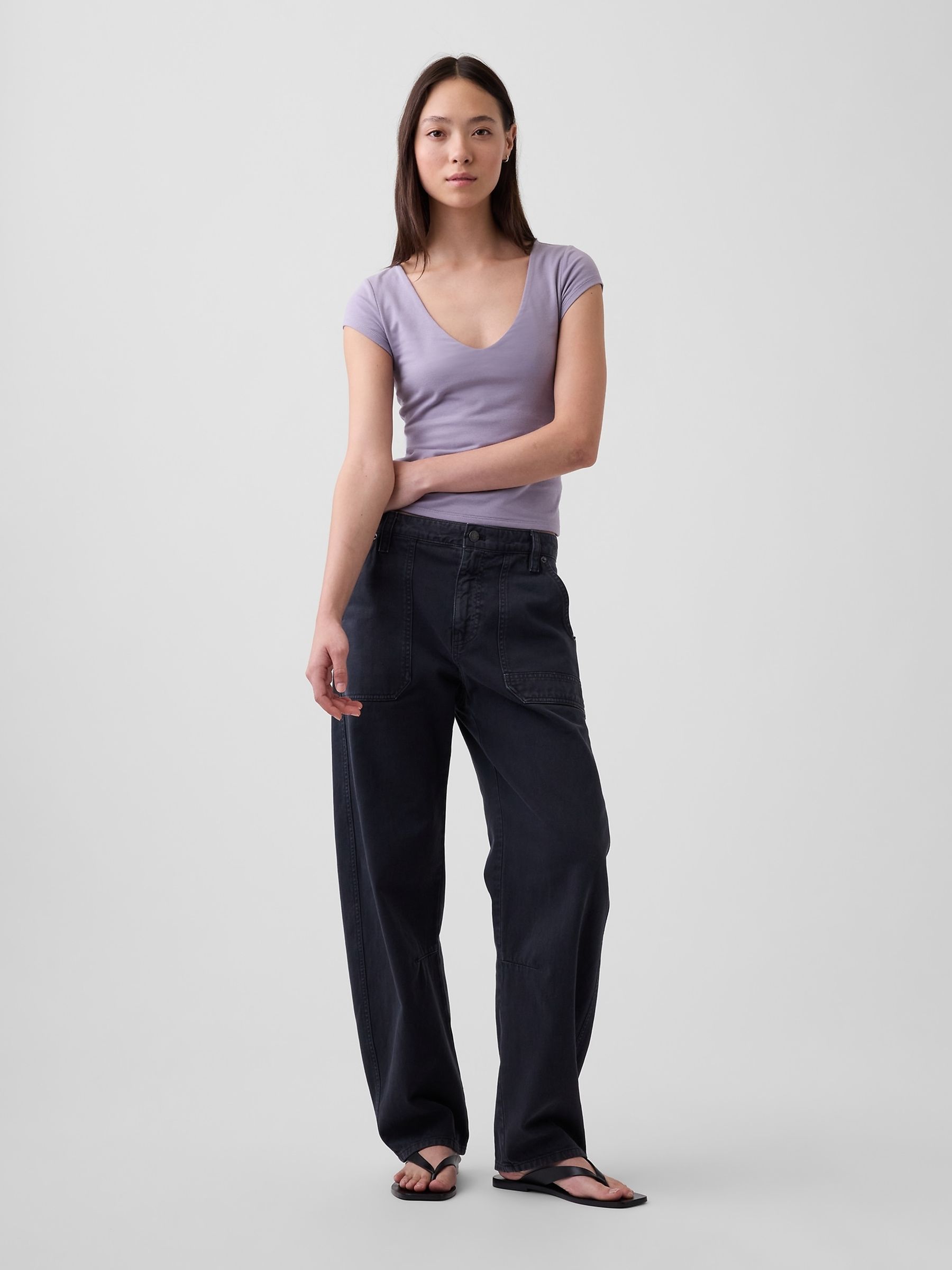 Purple Close Knit Jersey V-Neck T-Shirt - Image 3 of 4