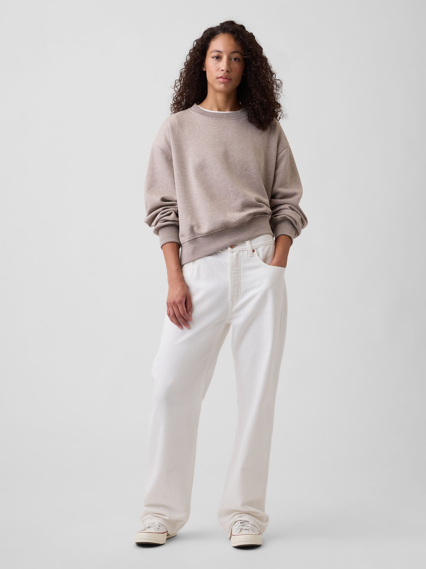 Beige Vintage Soft Oversized Split-Hem Sweatshirt - Image 3 of 4