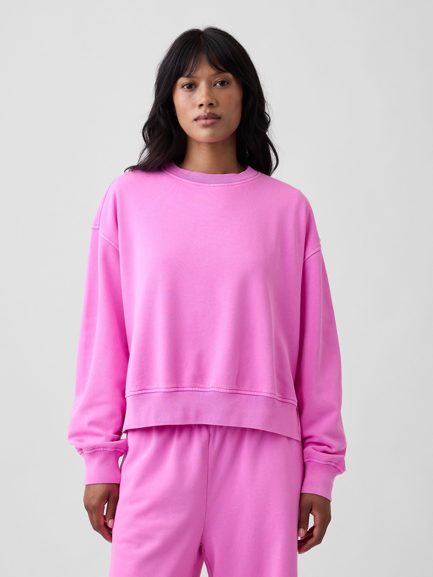 Pink Vintage Soft Oversized Split-Hem Sweatshirt - Image 1 of 4