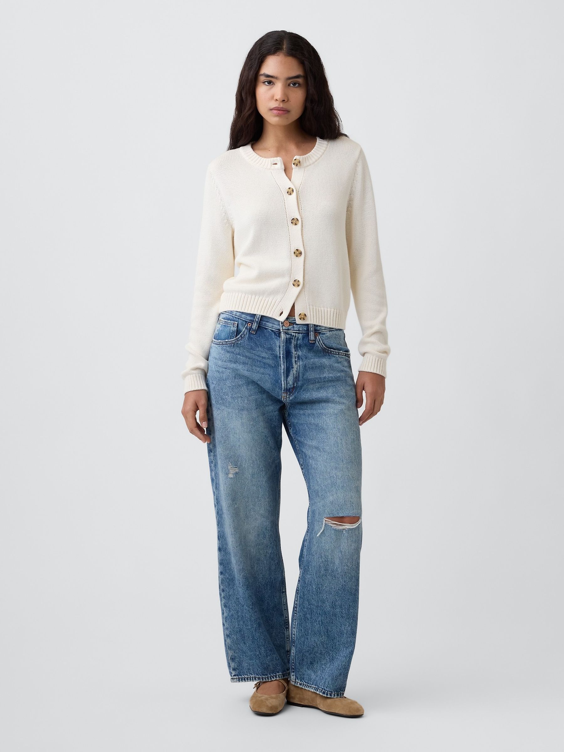 Cream Crew Neck Cardigan - Image 3 of 5
