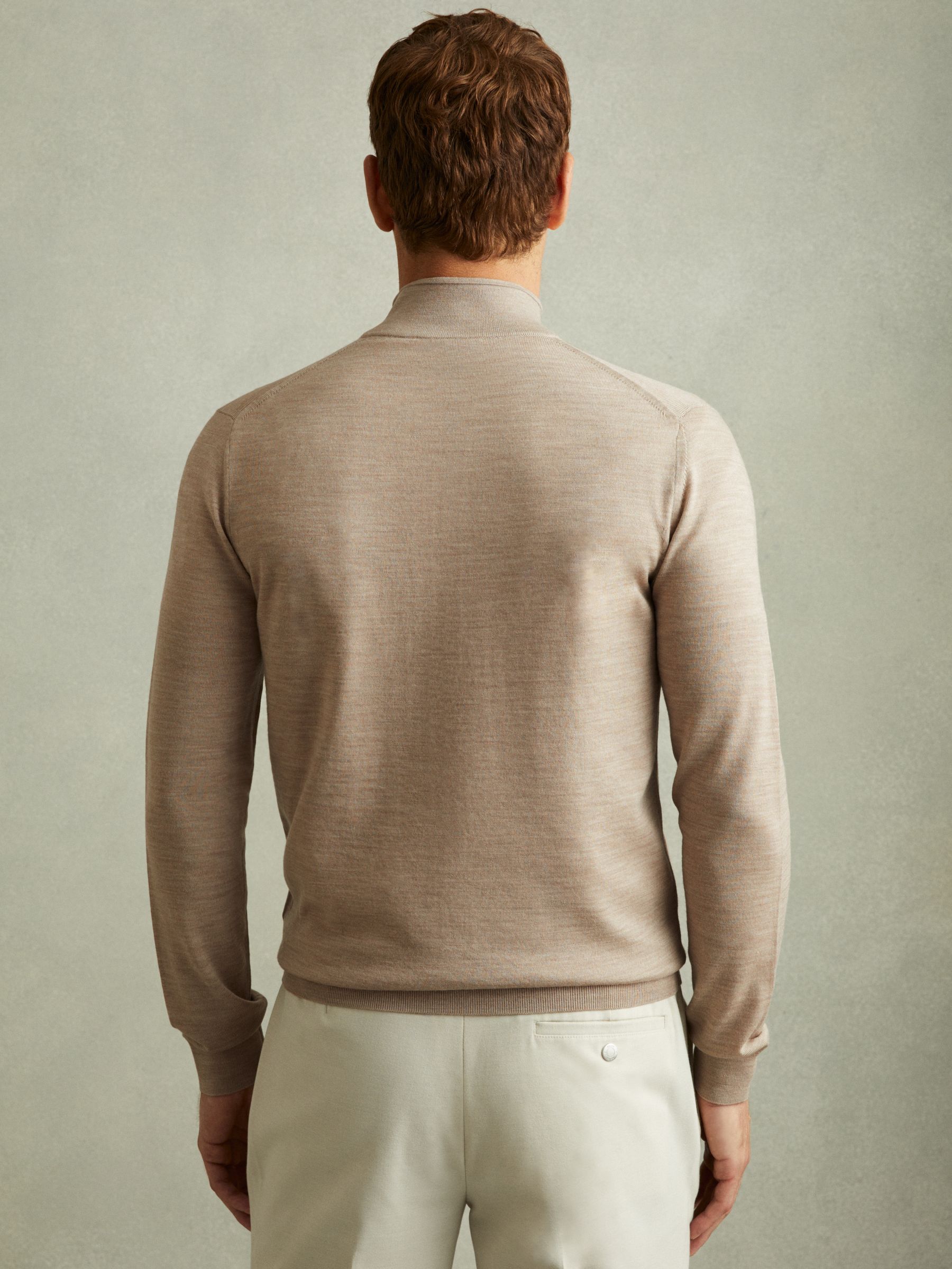 Merino Wool Zip-Through Funnel-Neck Cardigan in Wheat Melange - Image 4 of 5