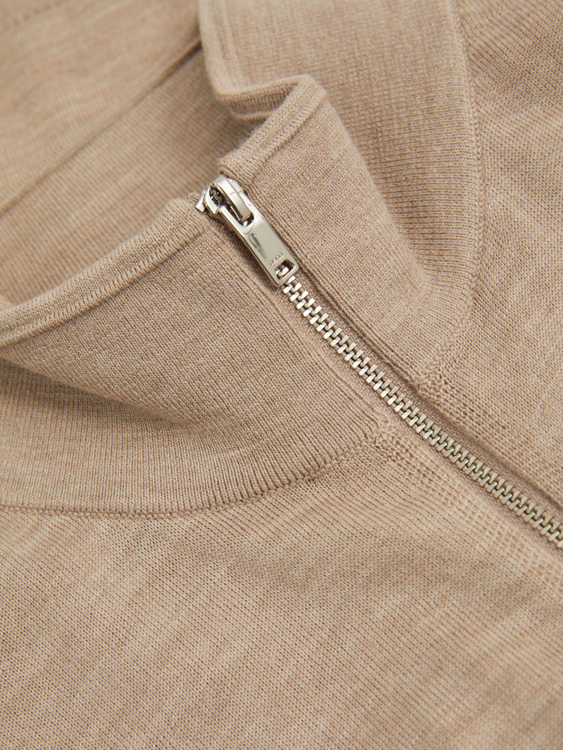 Merino Wool Zip-Through Funnel-Neck Cardigan in Wheat Melange - Image 5 of 5