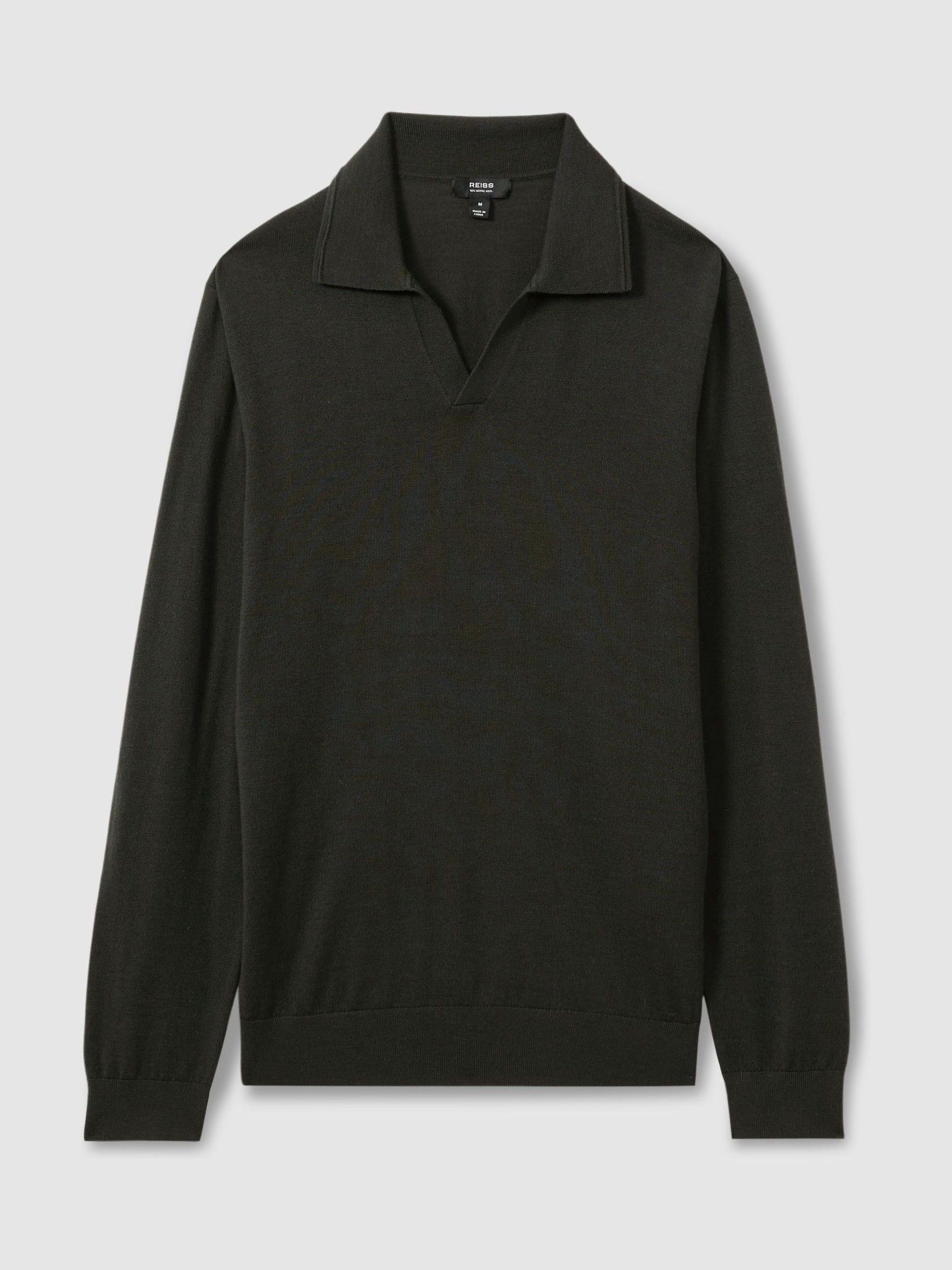Merino Wool Half-Zip Polo Shirt in Dark Military Green - Image 2 of 5