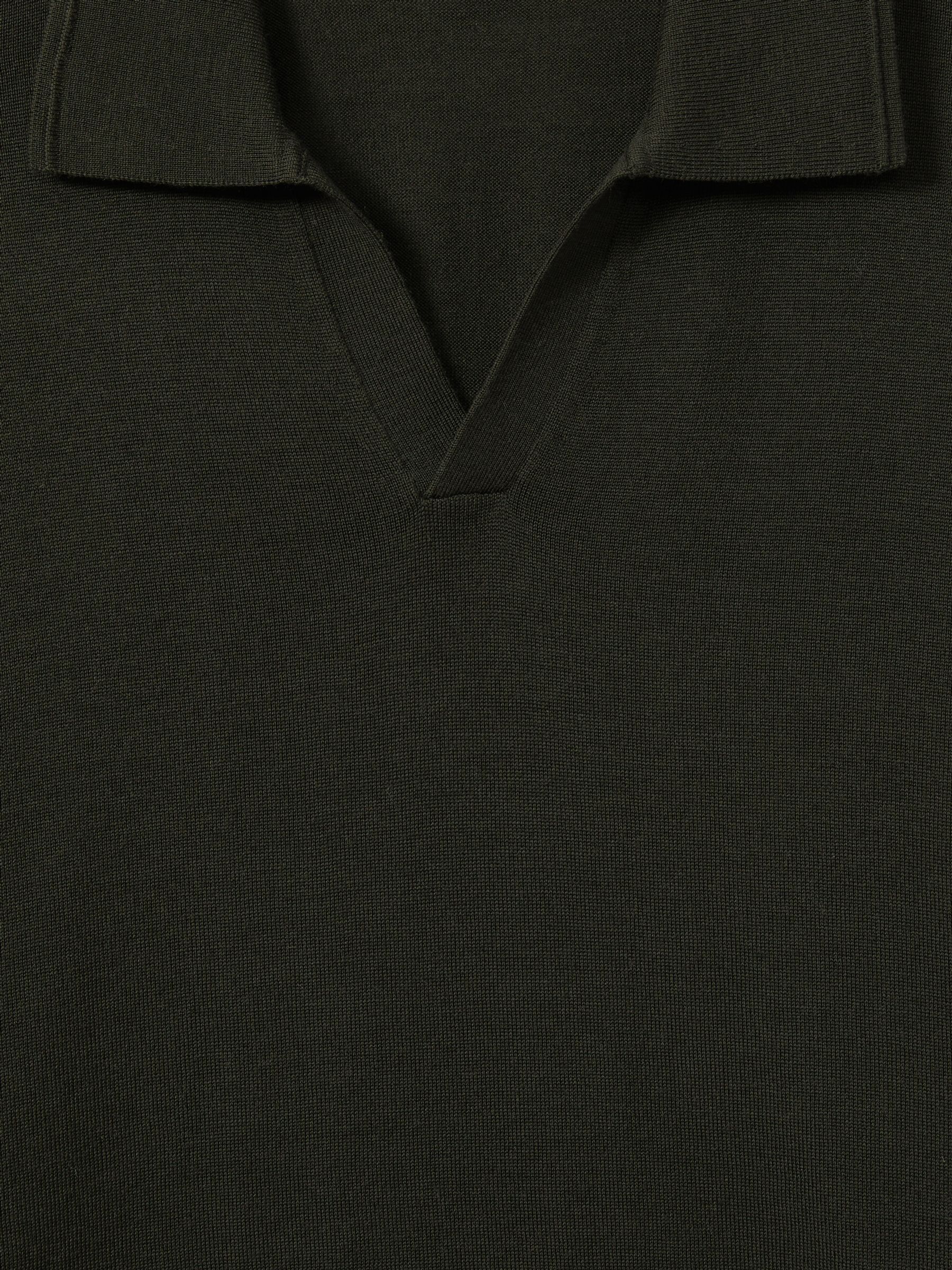 Merino Wool Half-Zip Polo Shirt in Dark Military Green - Image 5 of 5