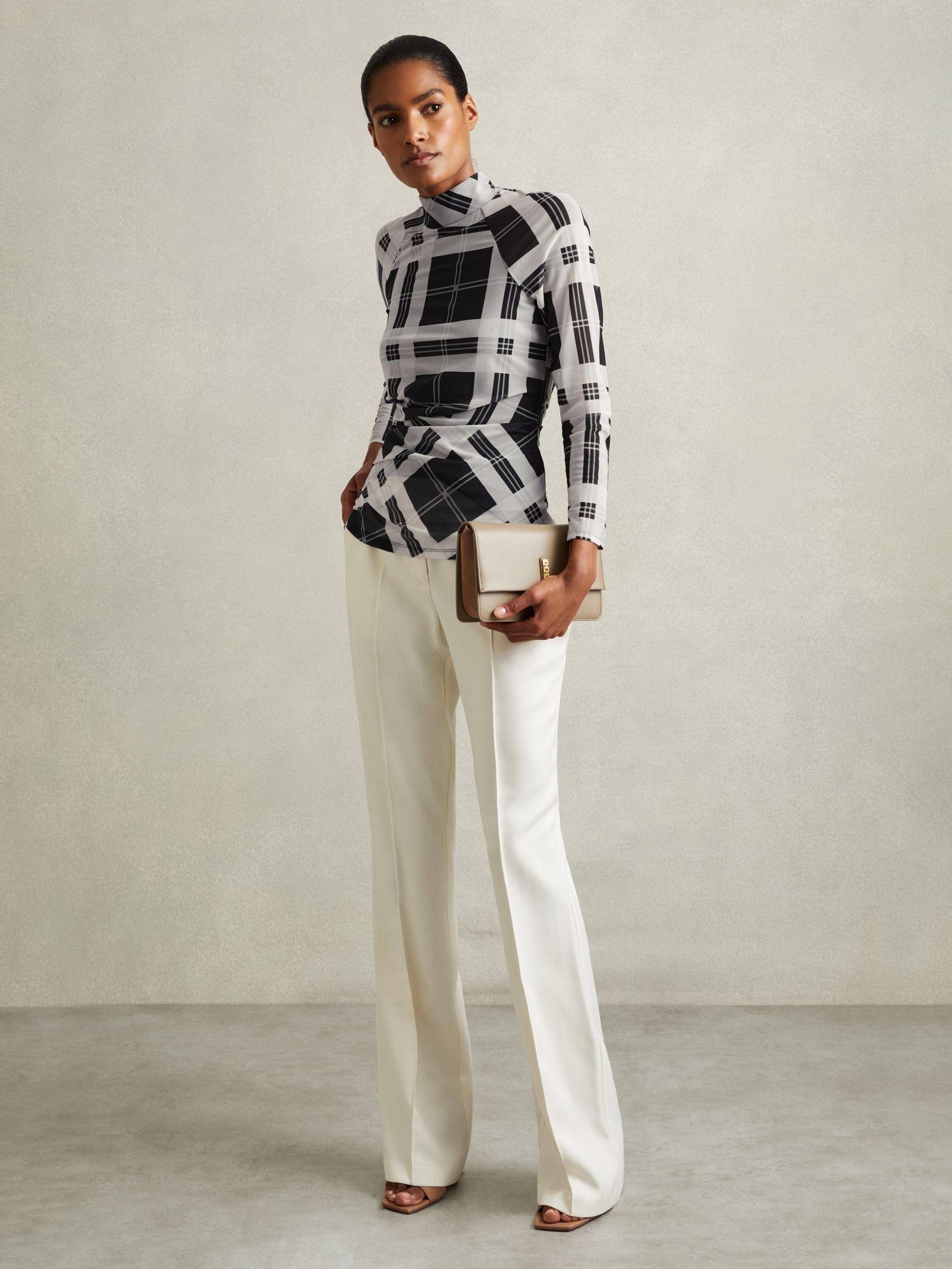 Checked Ruched Top in Black/White - Image 1 of 6