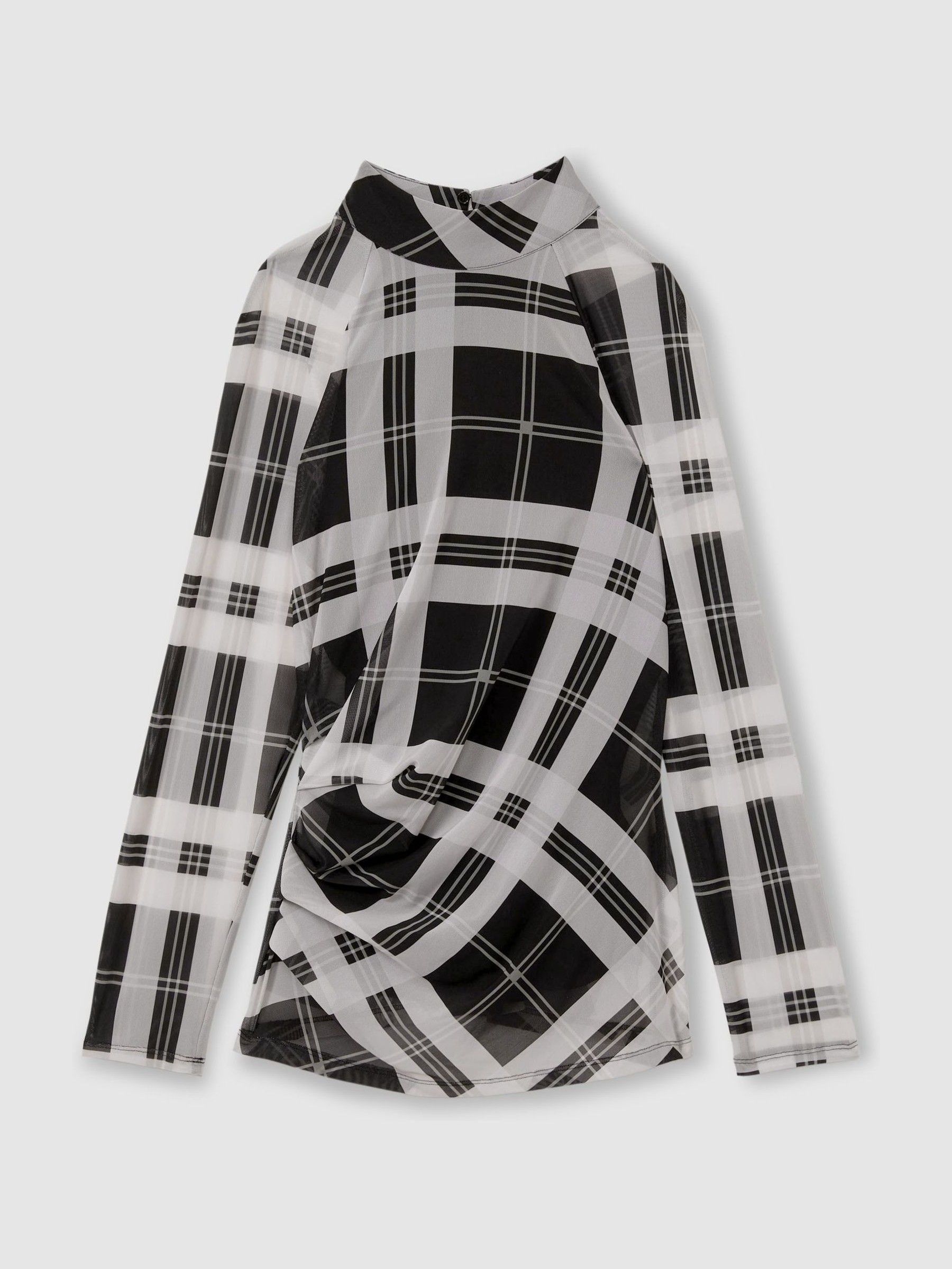 Checked Ruched Top in Black/White - Image 2 of 6