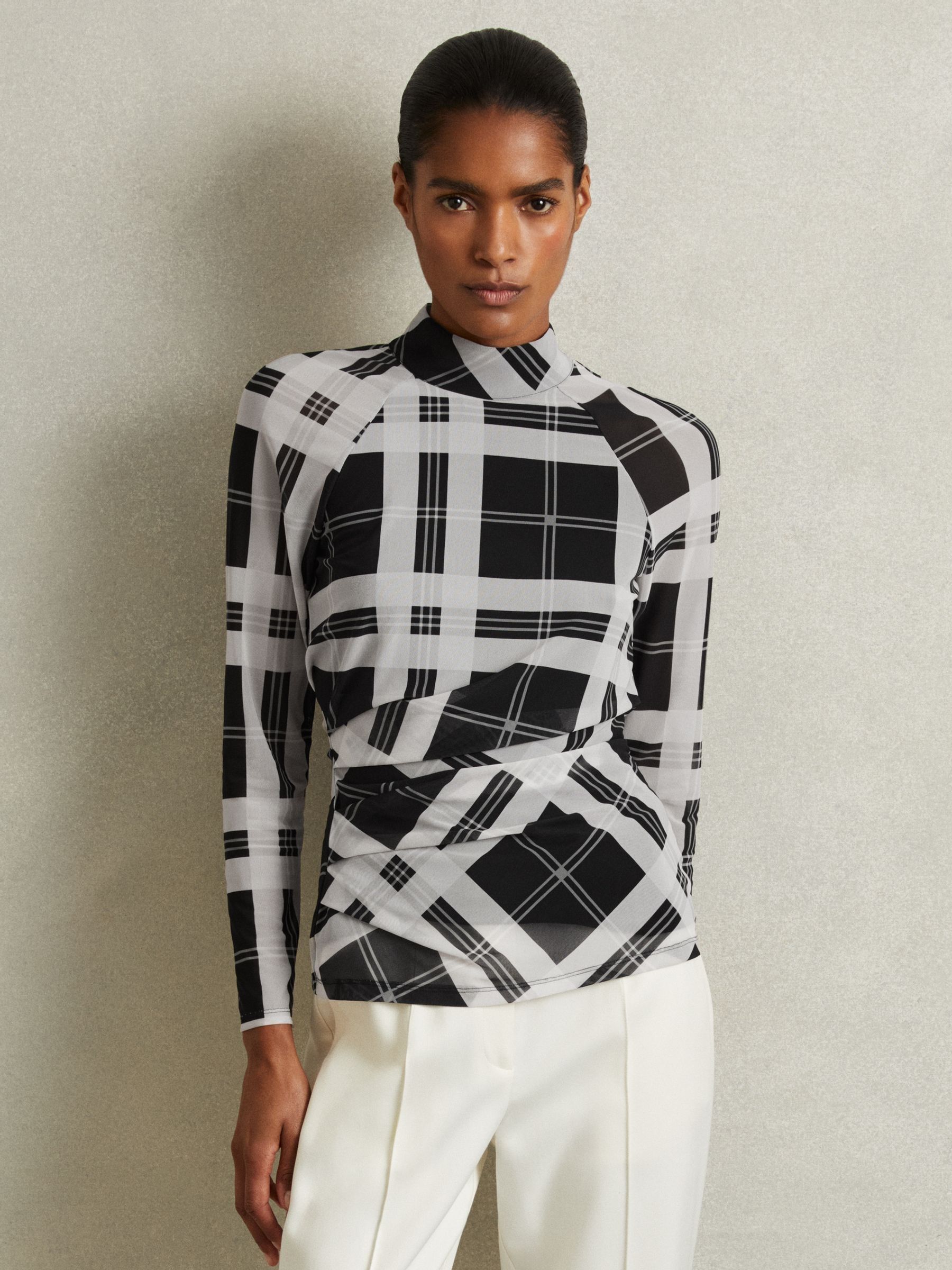 Checked Ruched Top in Black/White - Image 3 of 6