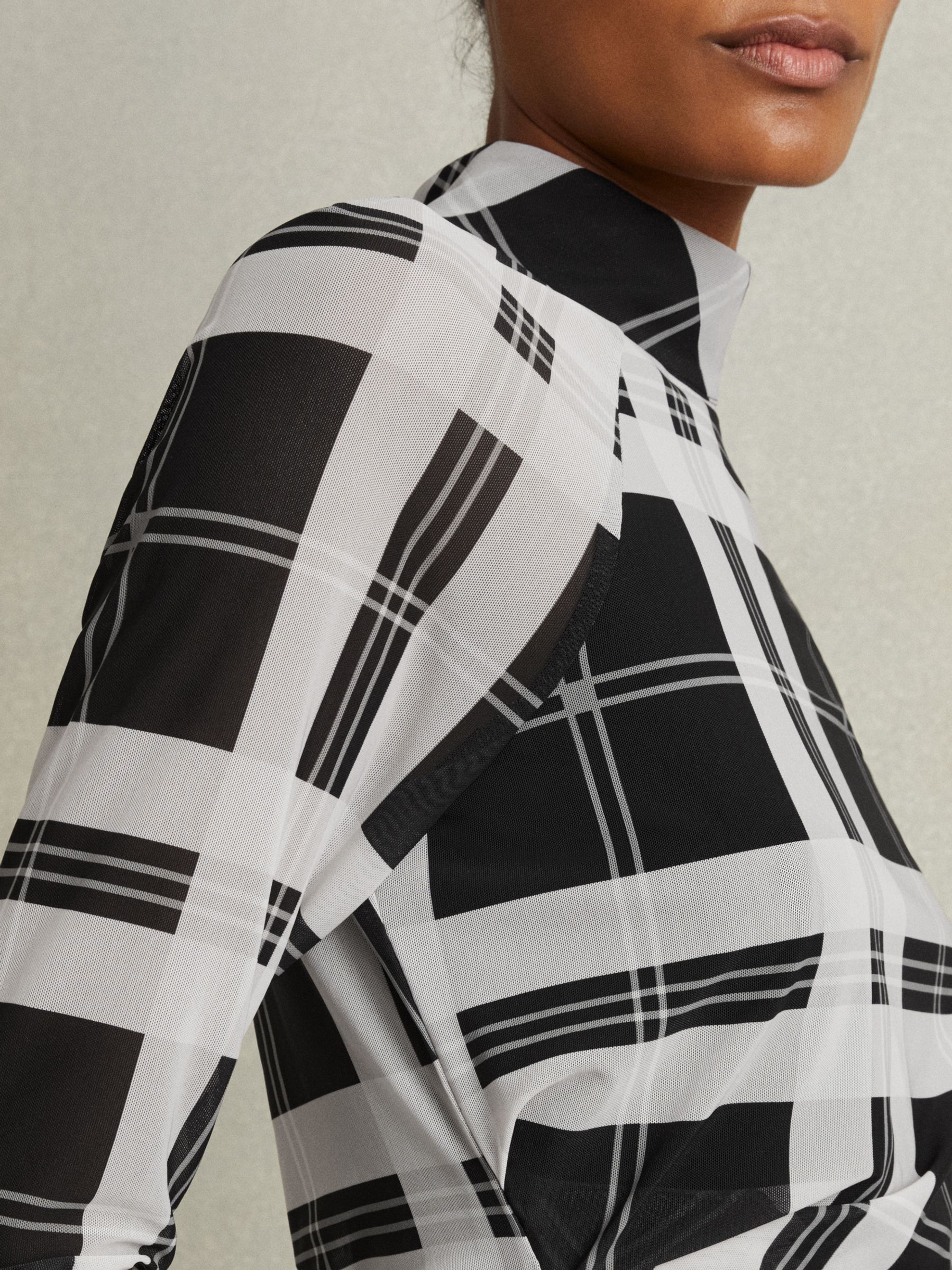 Checked Ruched Top in Black/White - Image 4 of 6