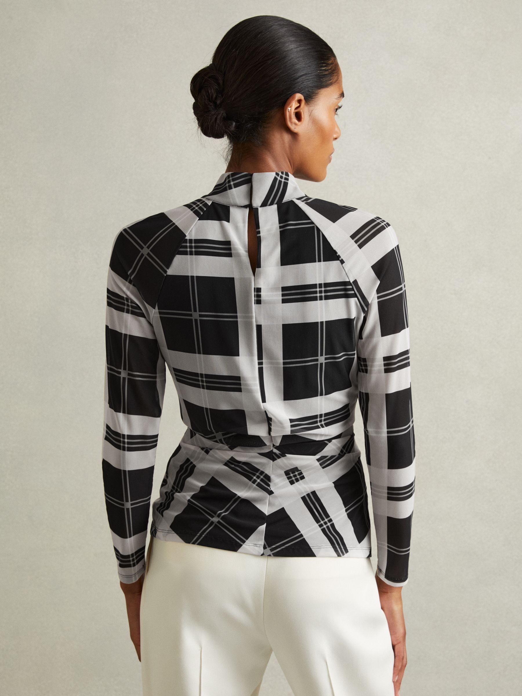 Checked Ruched Top in Black/White - Image 5 of 6