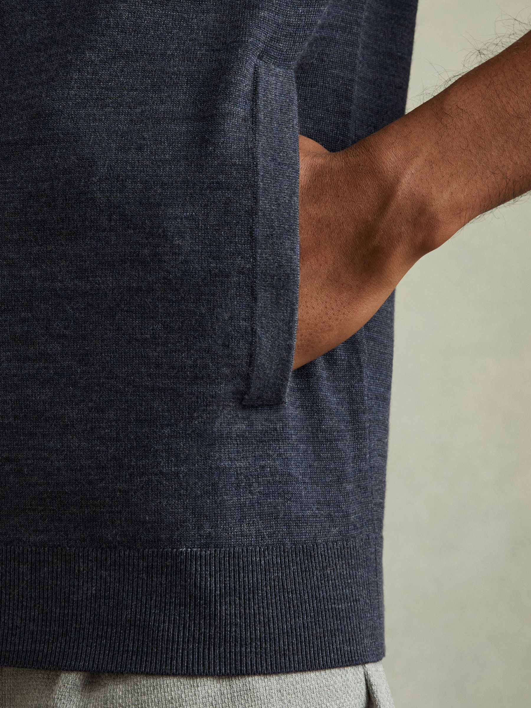 Merino Wool Zip-Through Funnel-Neck Cardigan in Dark Airforce Blue Melange - Image 3 of 6