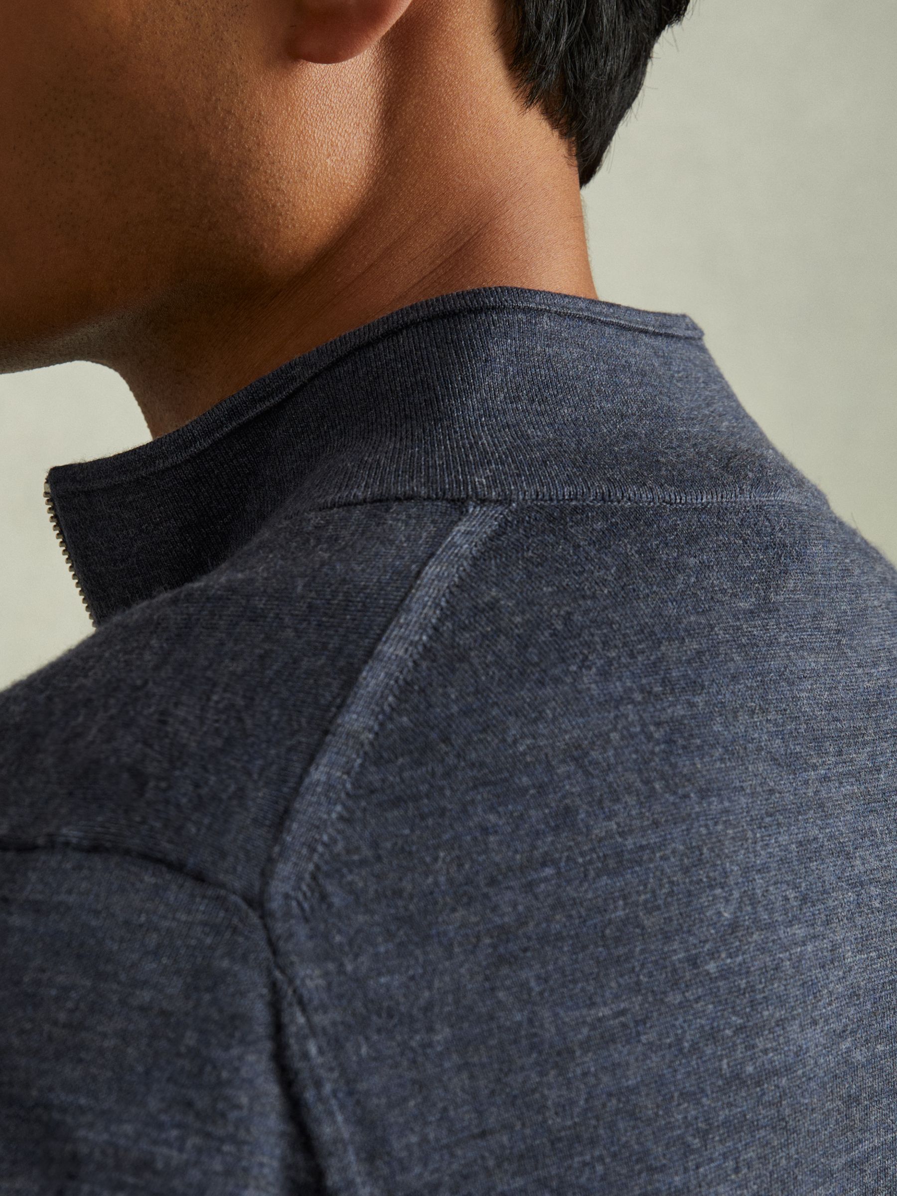 Merino Wool Zip-Through Funnel-Neck Cardigan in Dark Airforce Blue Melange - Image 5 of 6