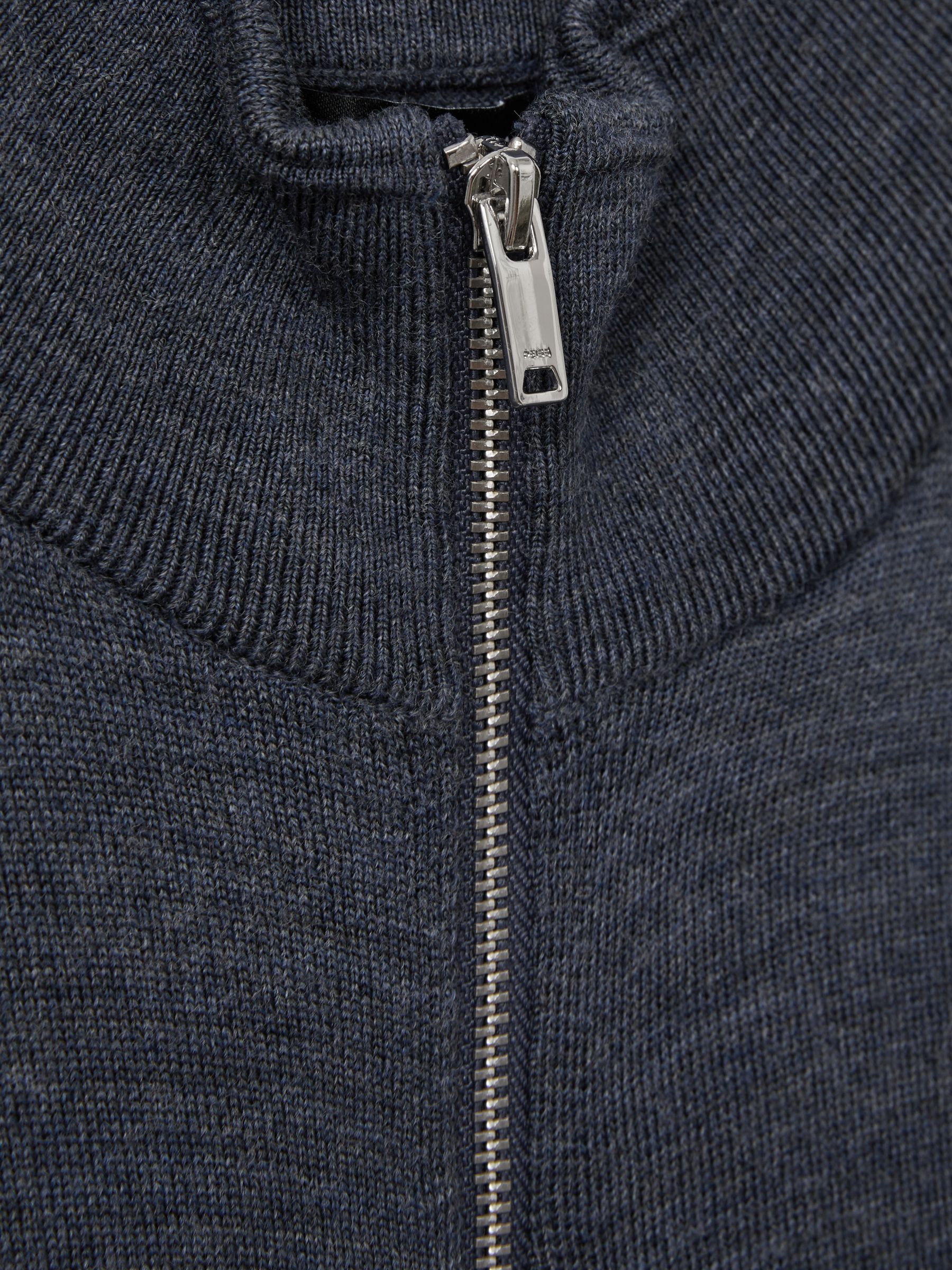 Merino Wool Zip-Through Funnel-Neck Cardigan in Dark Airforce Blue Melange - Image 6 of 6