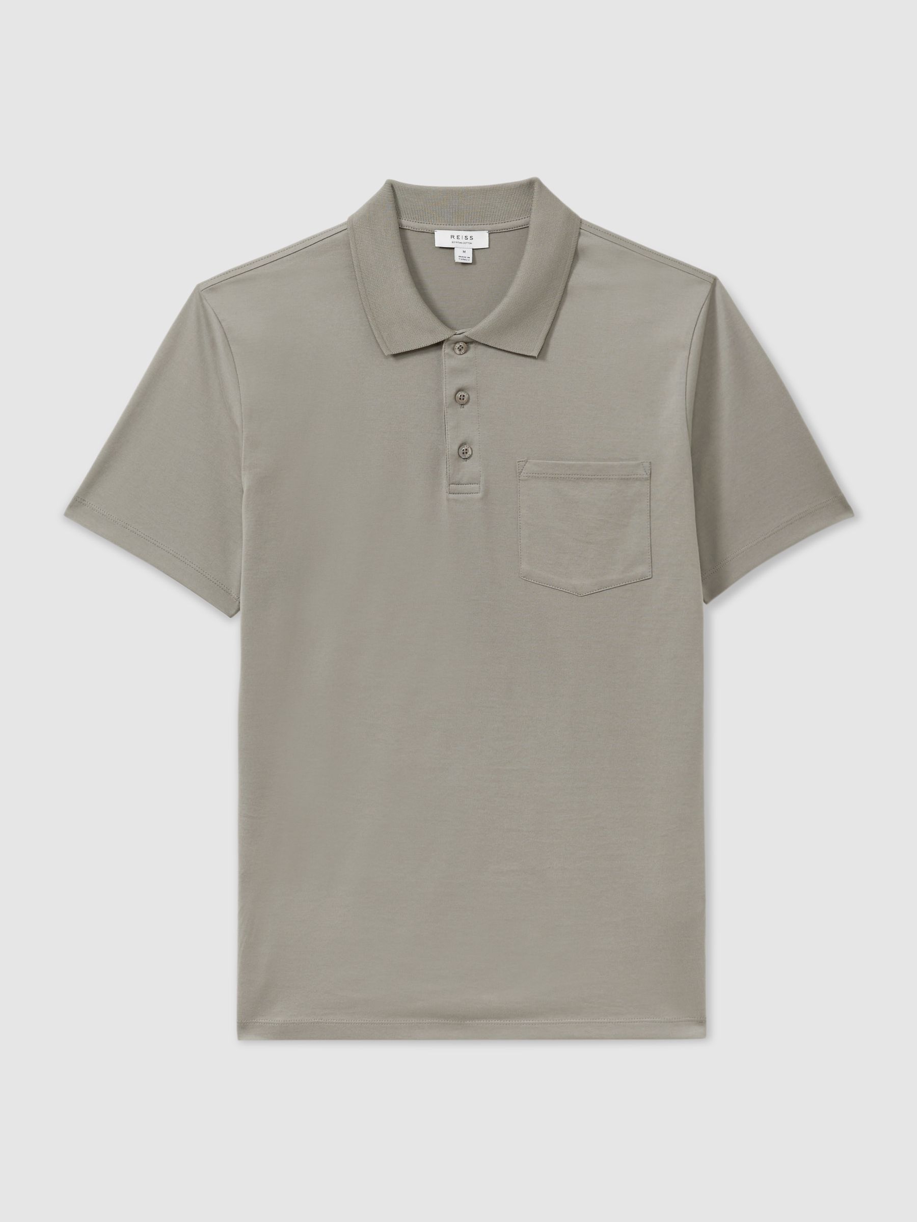 Mercerised Cotton Polo Shirt in Dusty Green - Image 2 of 5 Mercerised Cotton Polo Shirt in Dusty Green - Image 2 of 5
