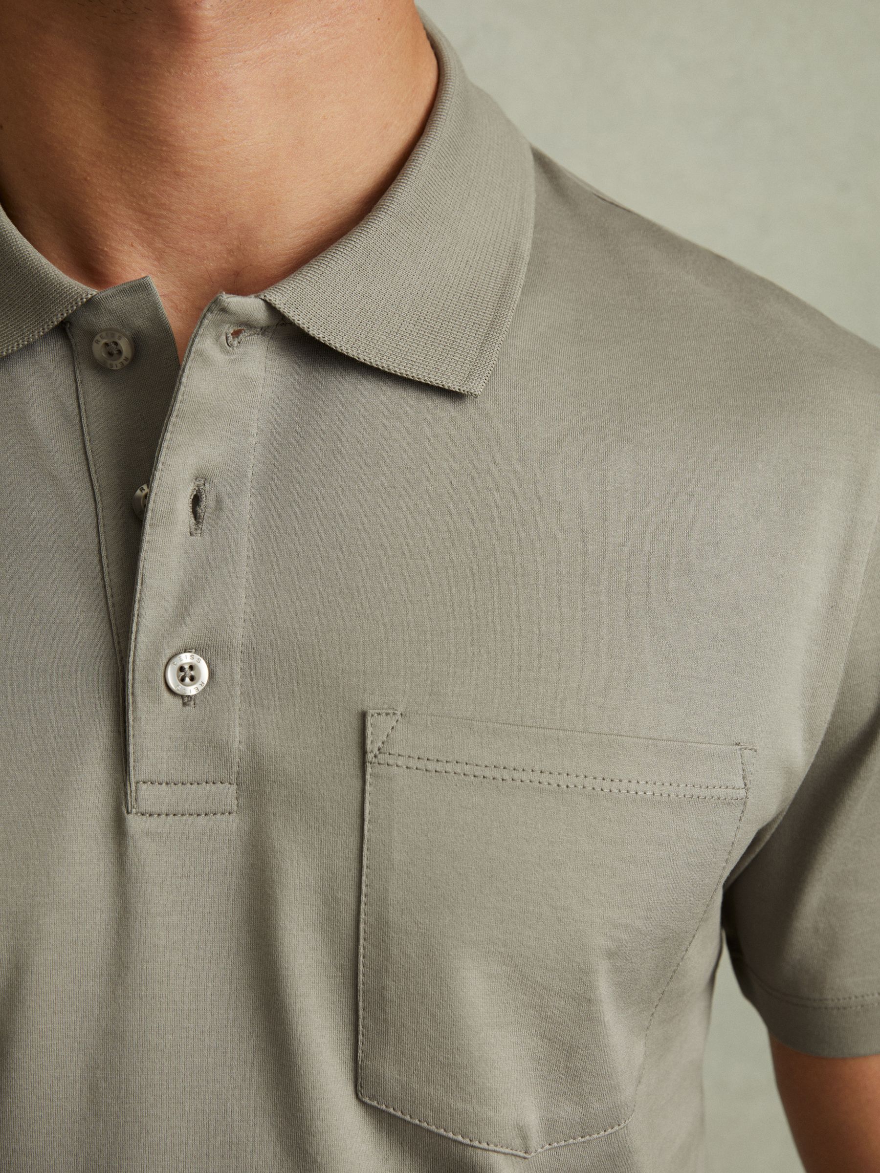 Mercerised Cotton Polo Shirt in Dusty Green - Image 3 of 5