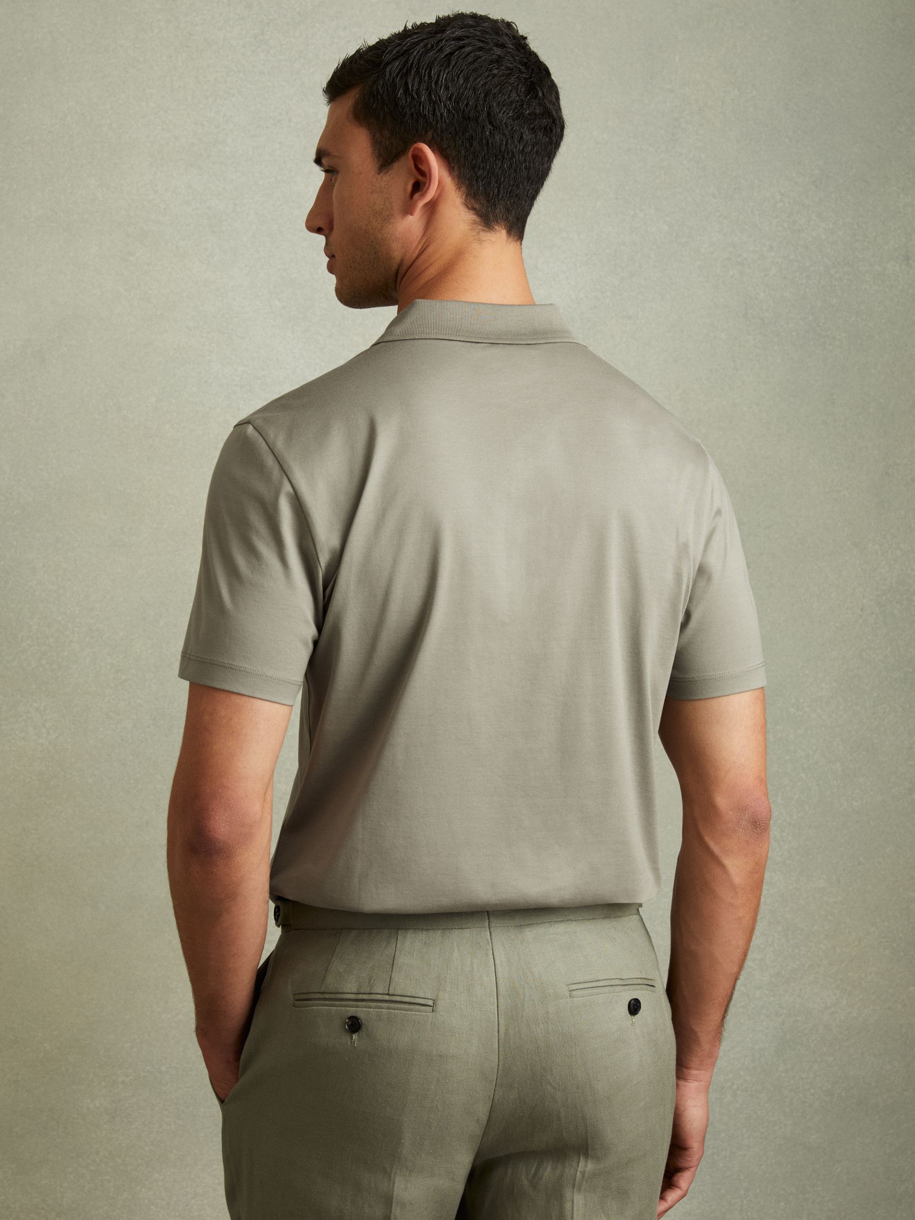 Mercerised Cotton Polo Shirt in Dusty Green - Image 4 of 5