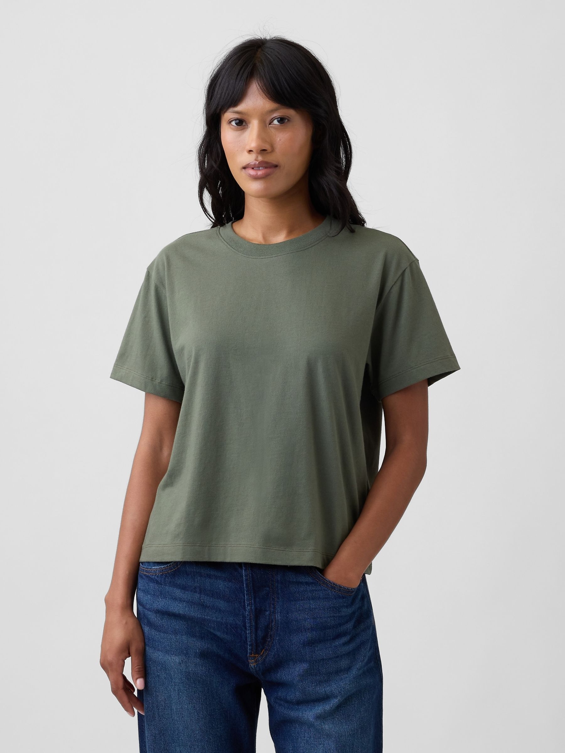 Green Boxy Crew Neck T-Shirt - Image 1 of 5
