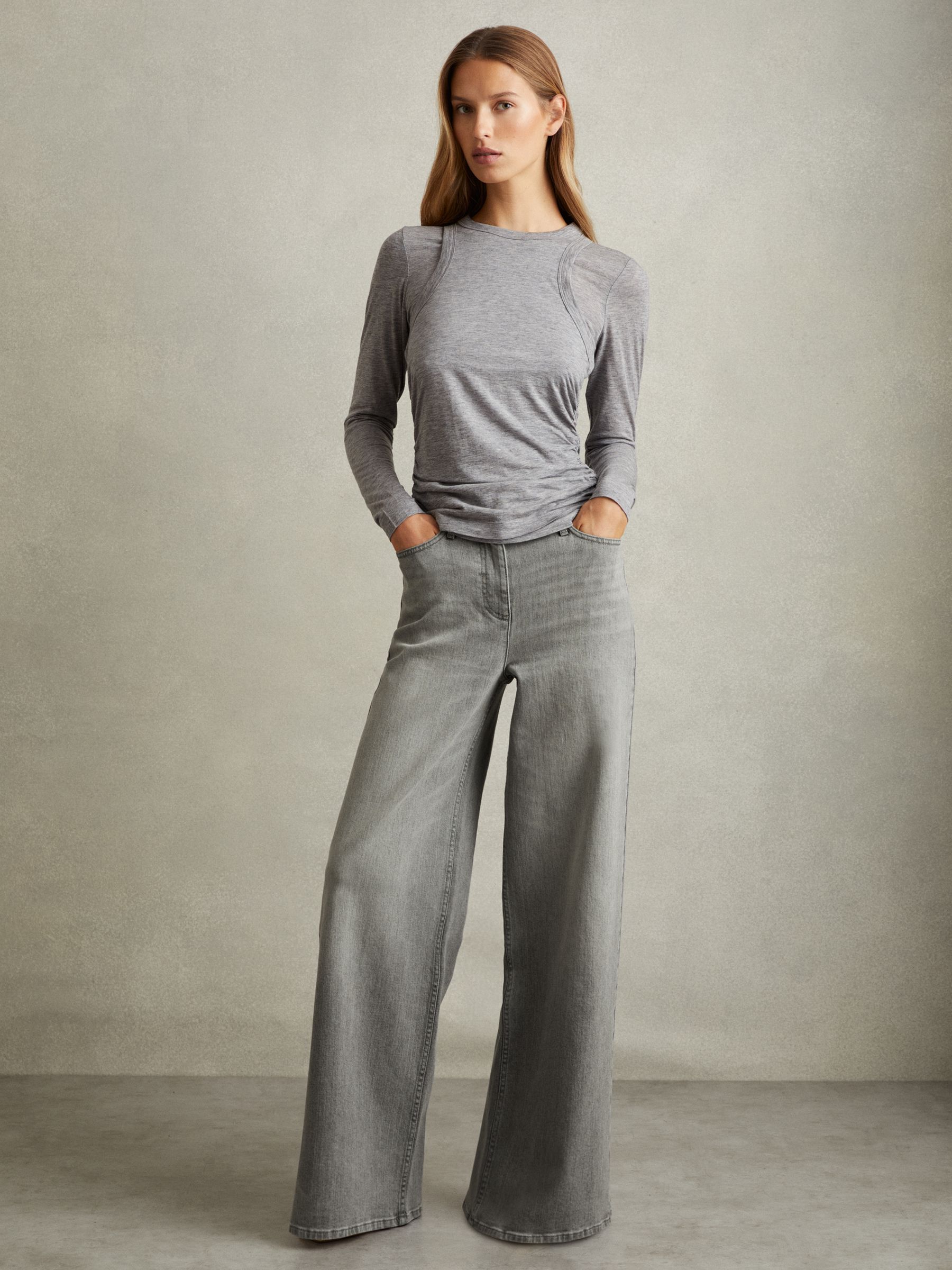 Petite Wide Leg Jeans in Washed Grey - Image 3 of 7