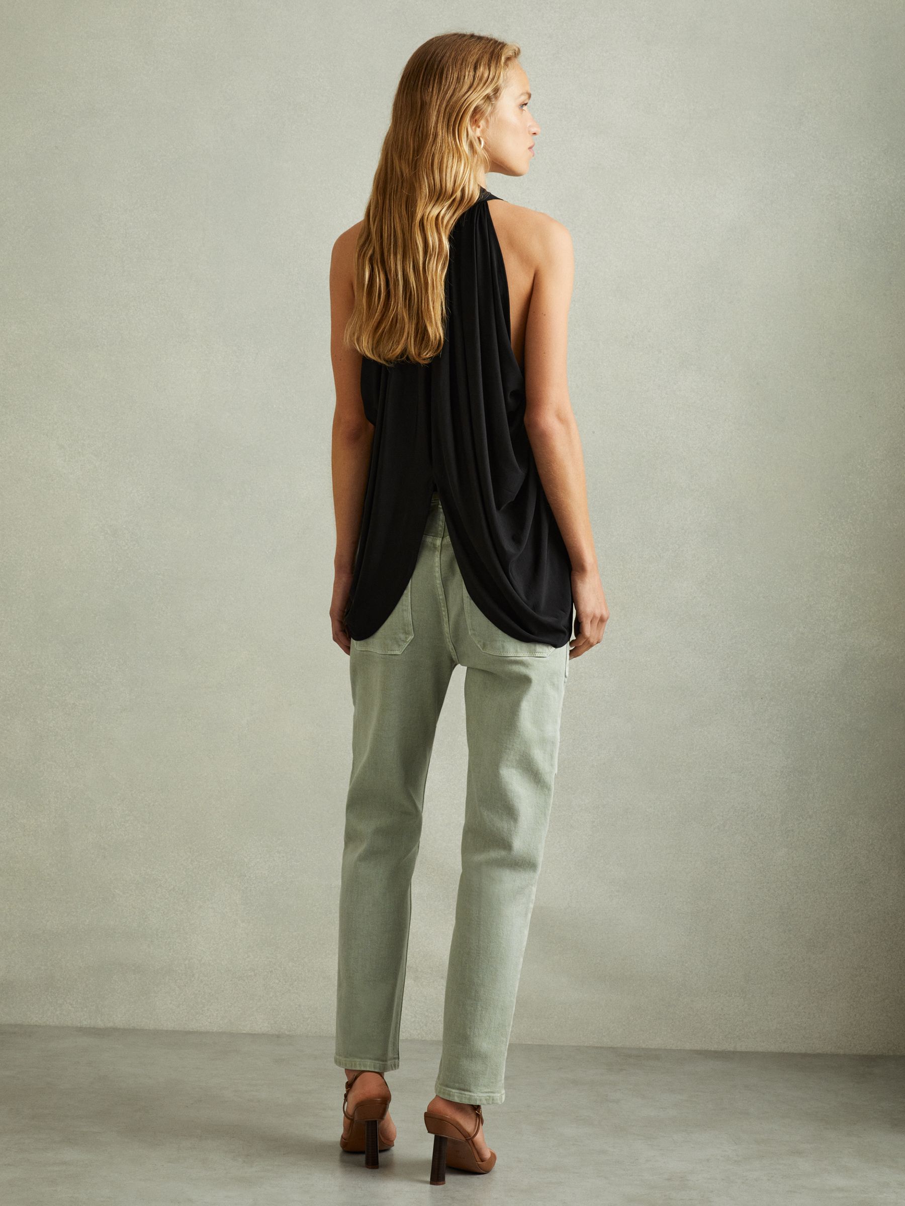 Draped Tie Neck Top in Black - Image 4 of 5