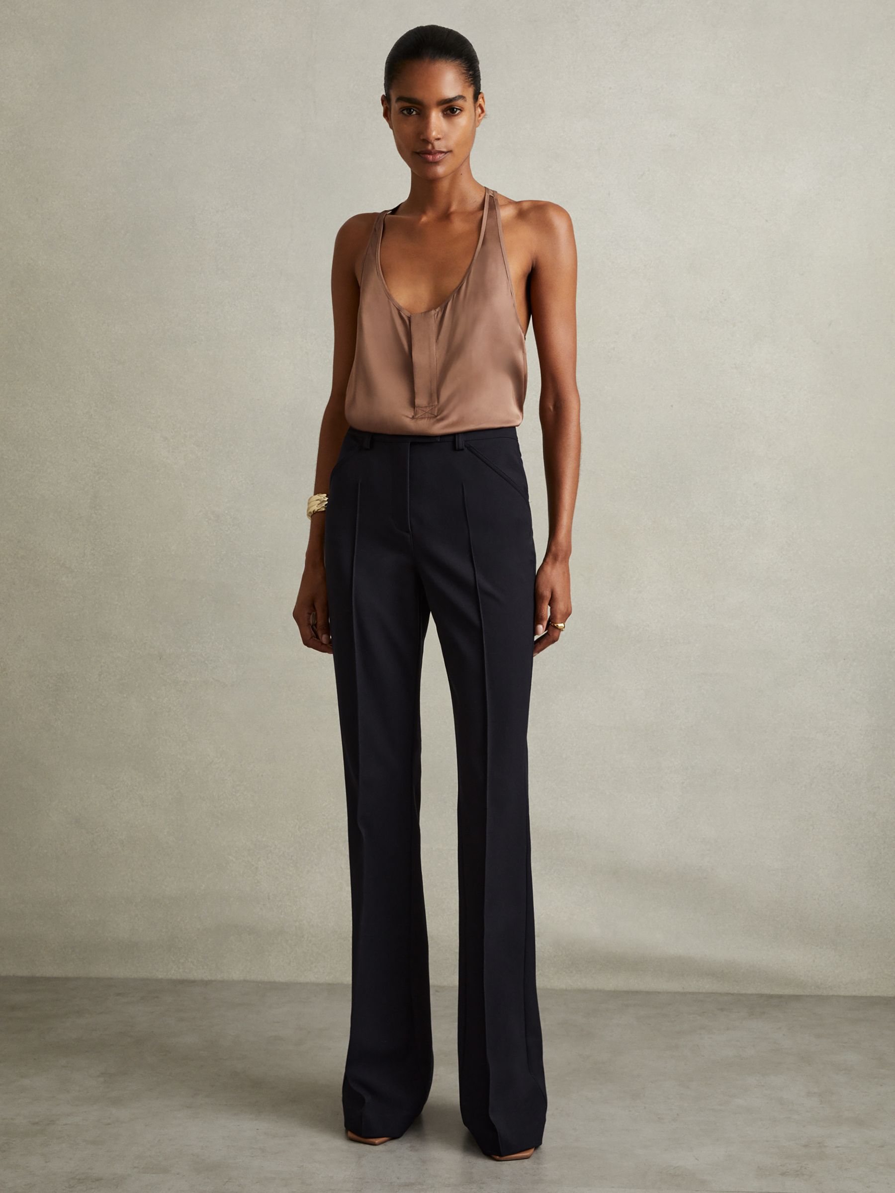 Petite High Rise Flared Trousers in Navy - Image 1 of 7