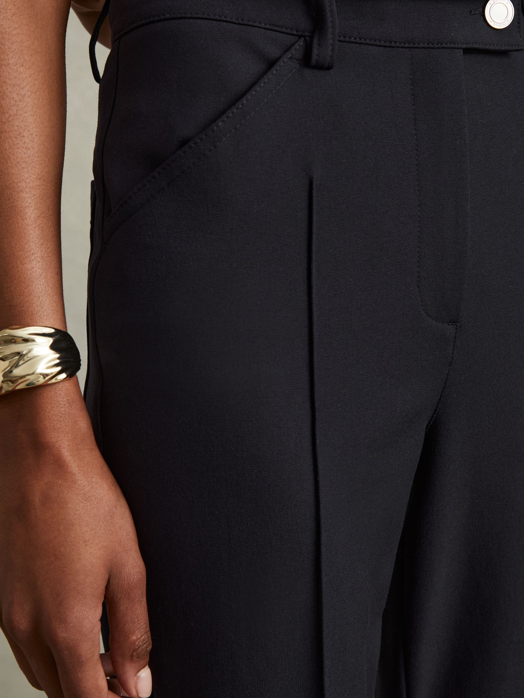 Petite High Rise Flared Trousers in Navy - Image 4 of 7