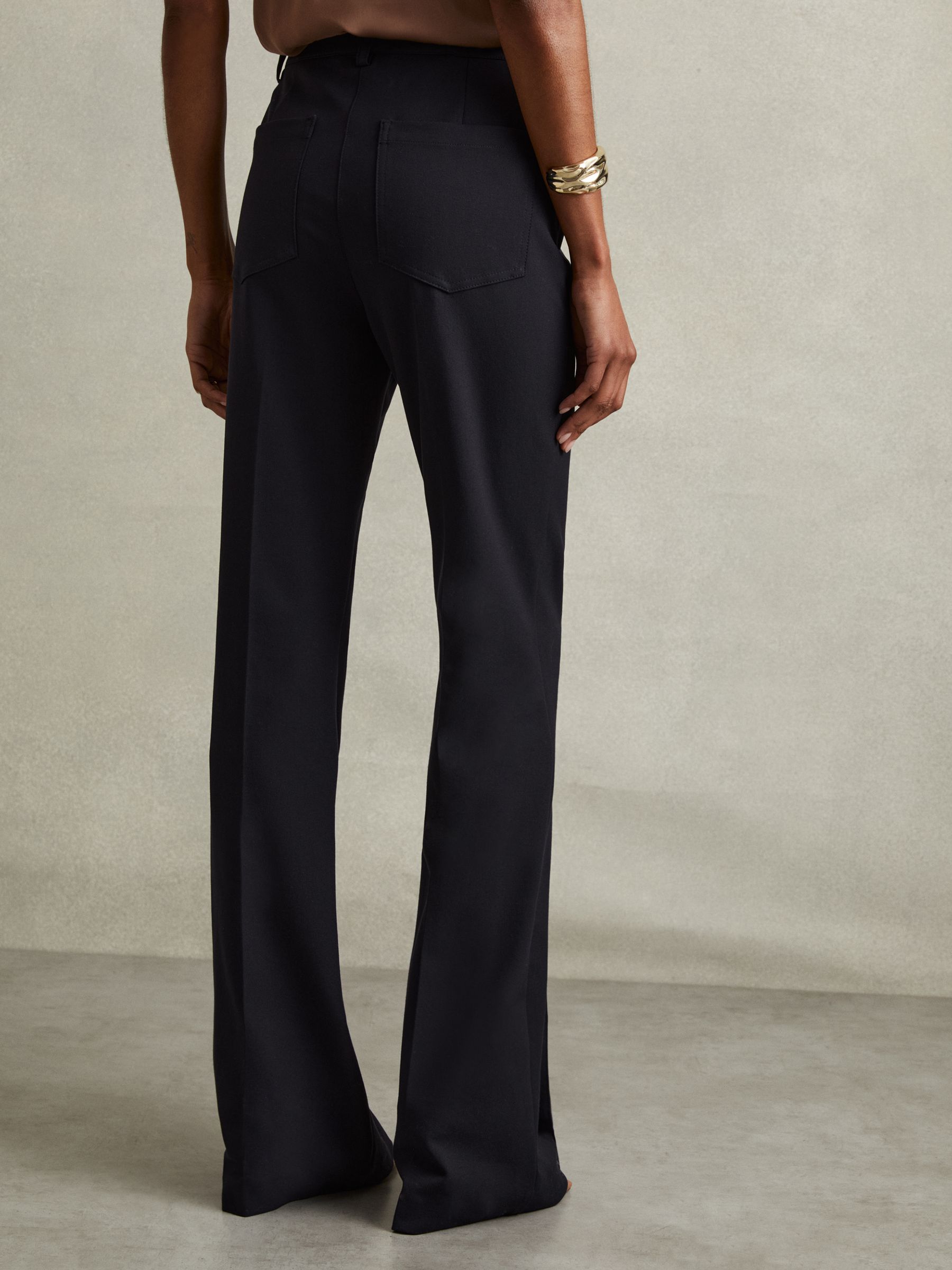 Petite High Rise Flared Trousers in Navy - Image 5 of 7