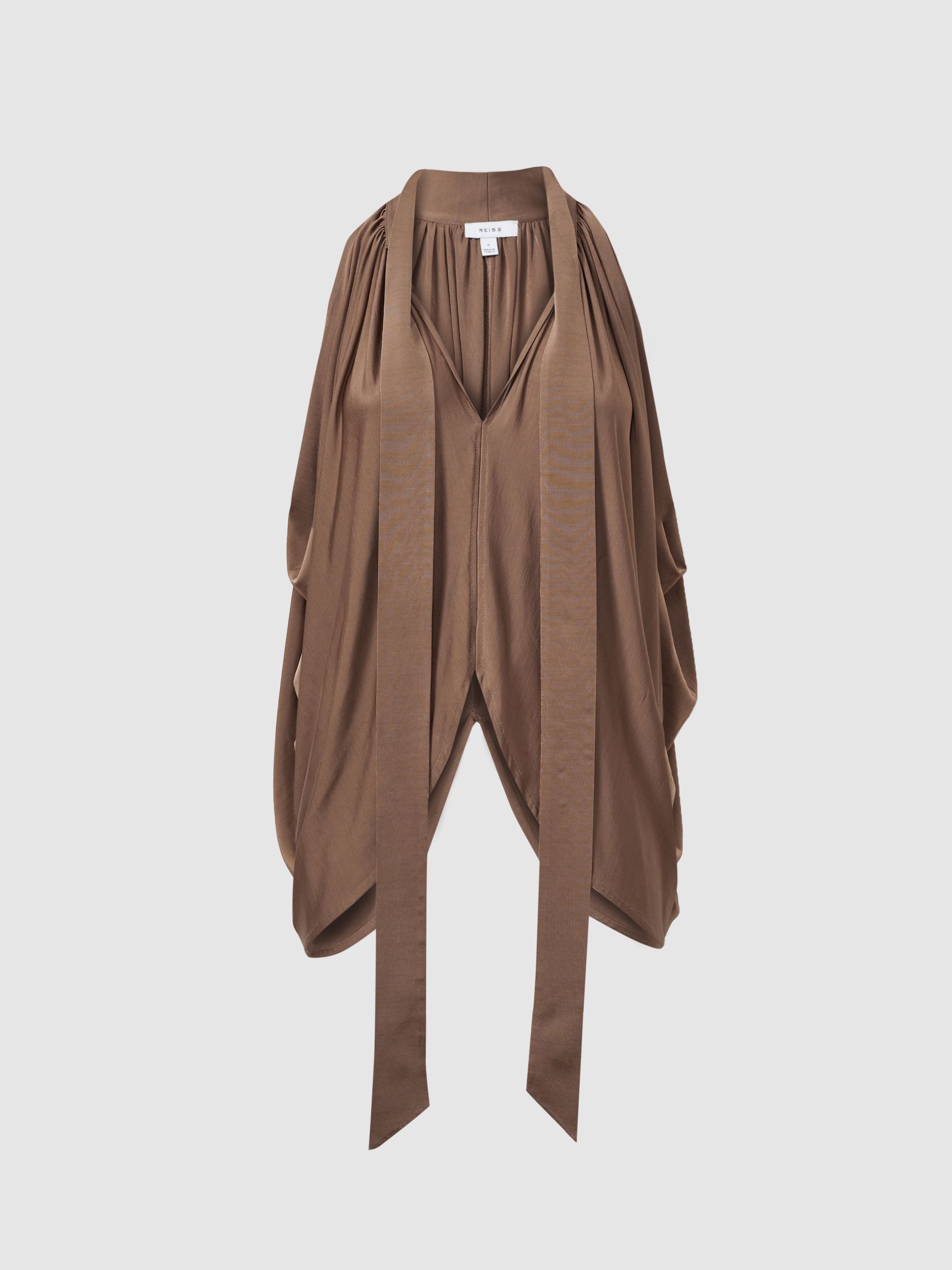 Draped Tie Neck Top in Dark Mink