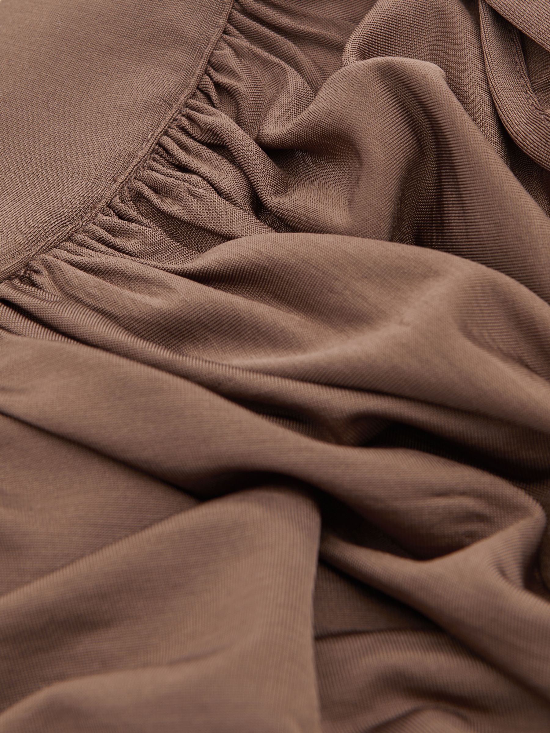 Reiss Draped Tie Neck Top in Dark Mink | REISS