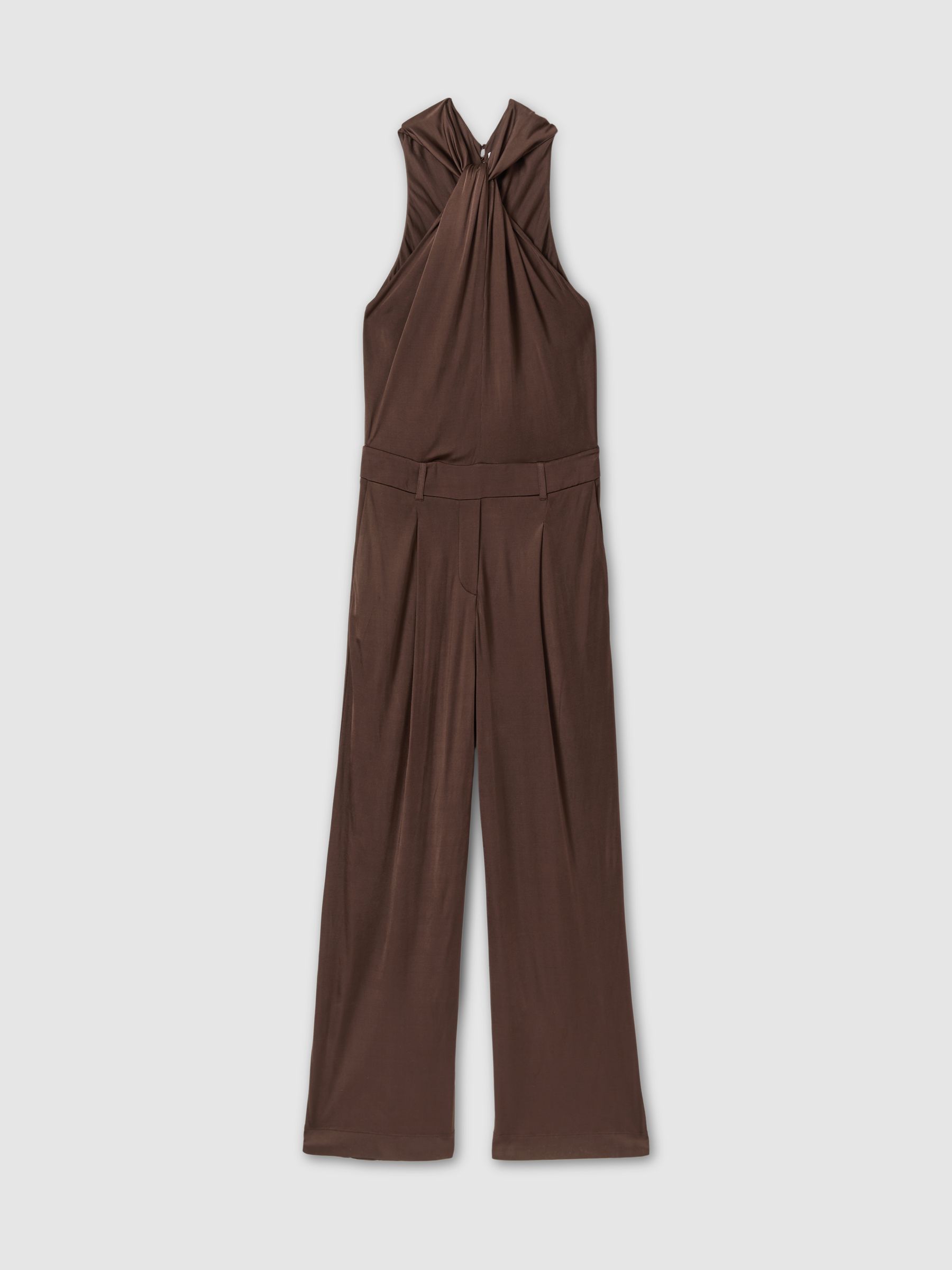 Claudia Chocolate Jersey Halter Neck Wide Leg Jumpsuit - Image 2 of 6