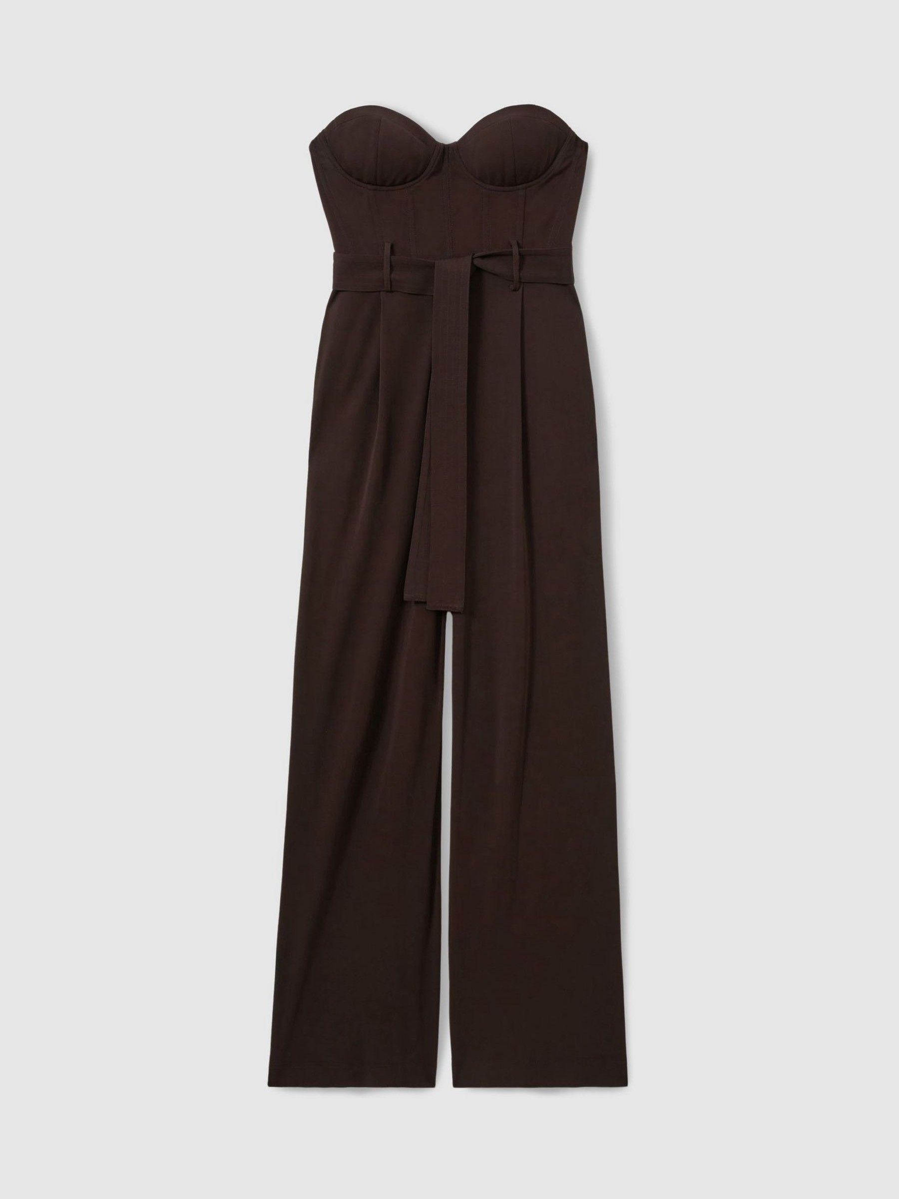 【海外限定】REISSジャンプスーツ☆Premier Strapless Stretch-W Reiss Atelier Strapless Crepe Bustier Jumpsuit in Chocolate