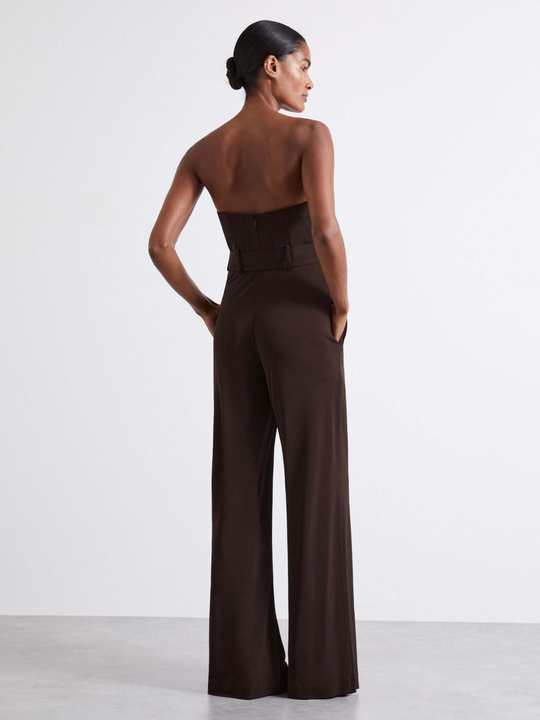 Atelier Strapless Crepe Bustier Jumpsuit in Chocolate - Image 5 of 6