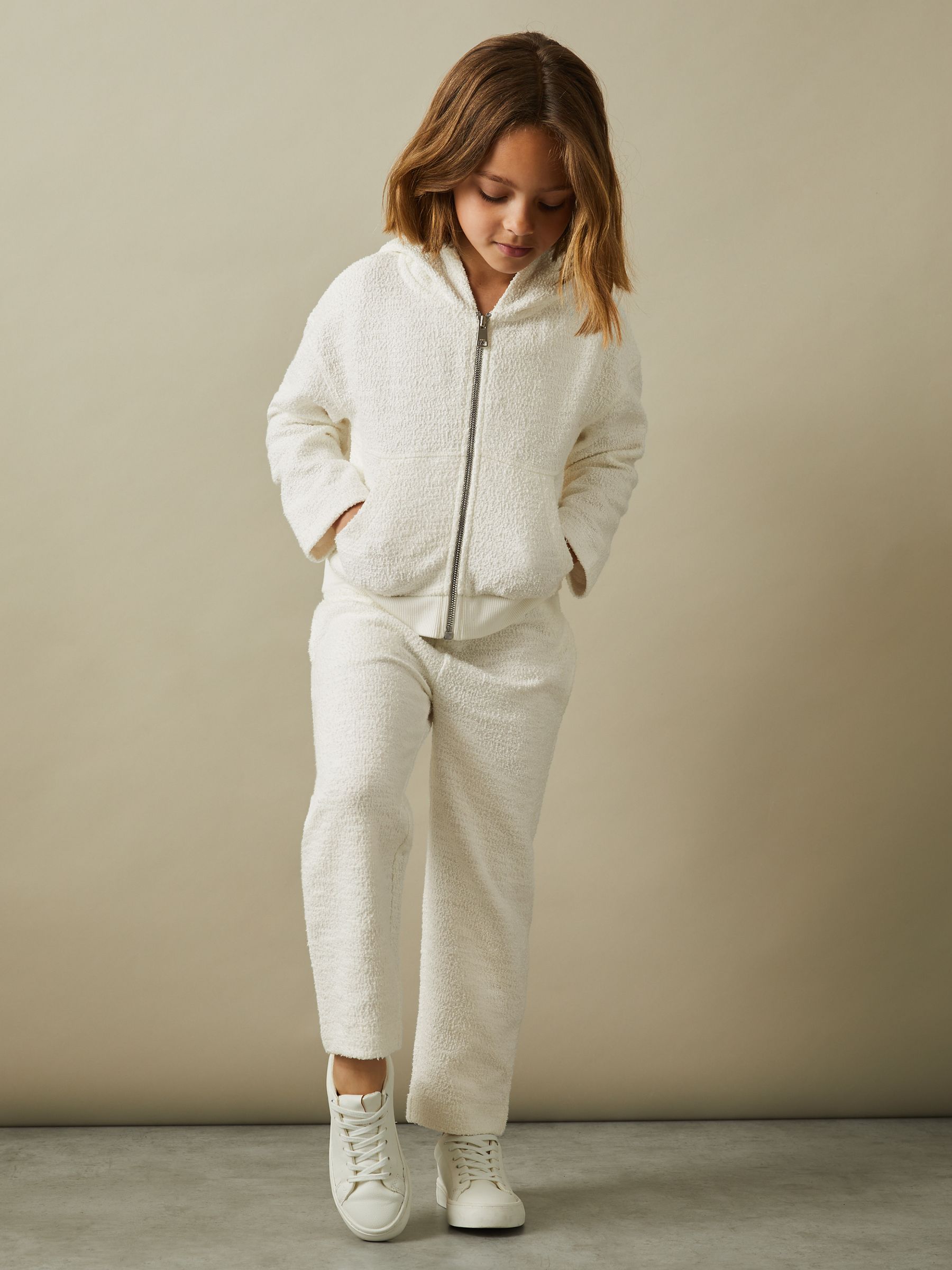 4-9 yrs Cotton Blend Boucle Hoodie and Joggers Set in Cream - Image 1 of 5