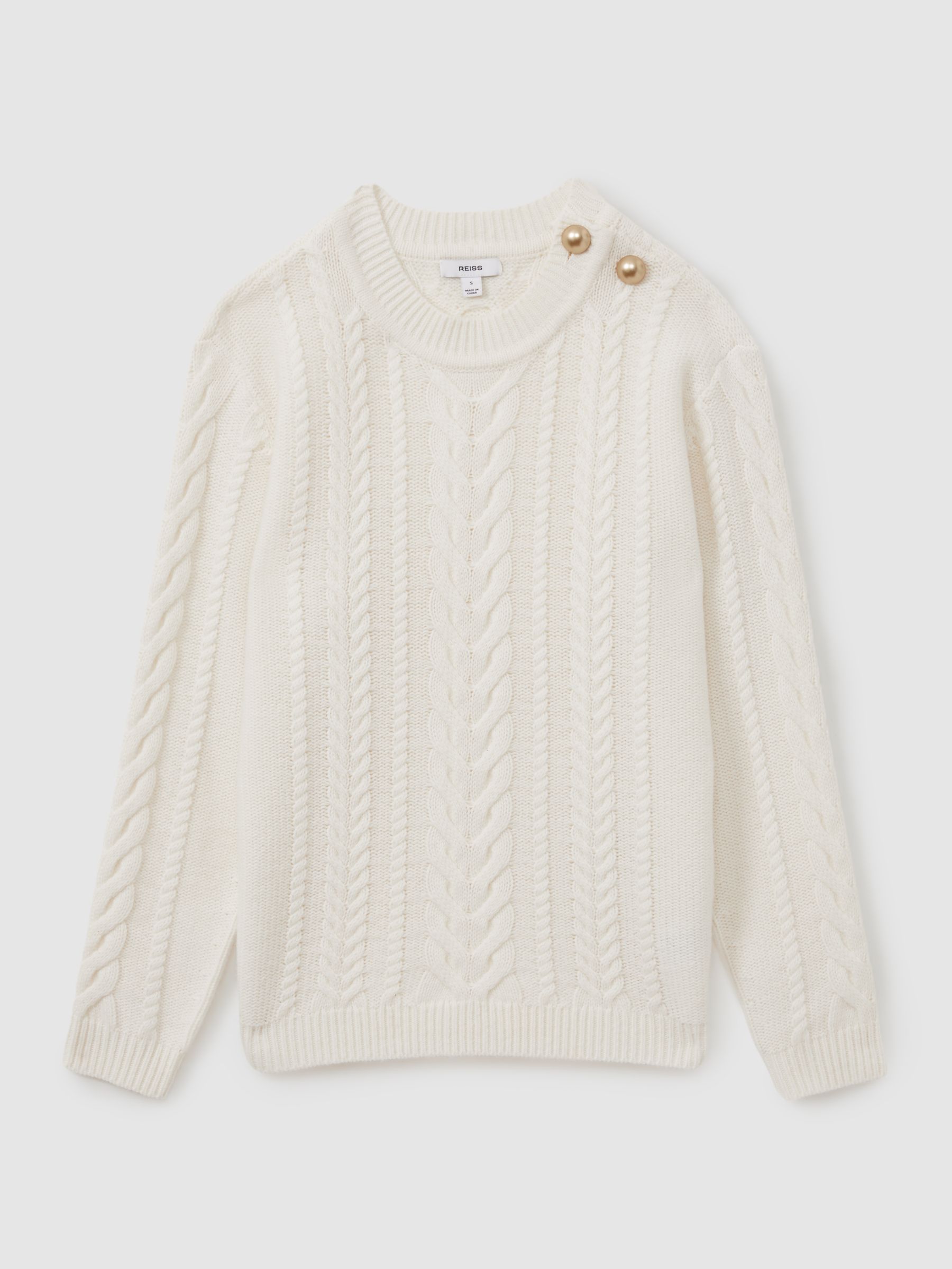 Wool-Cashmere Cable Knit Jumper in Cream - Image 2 of 5