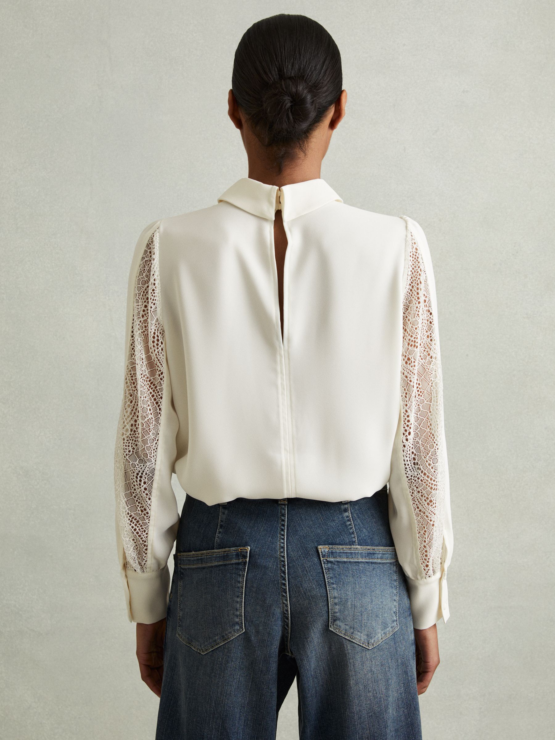 Lace Insert Blouse in Cream - Image 5 of 6