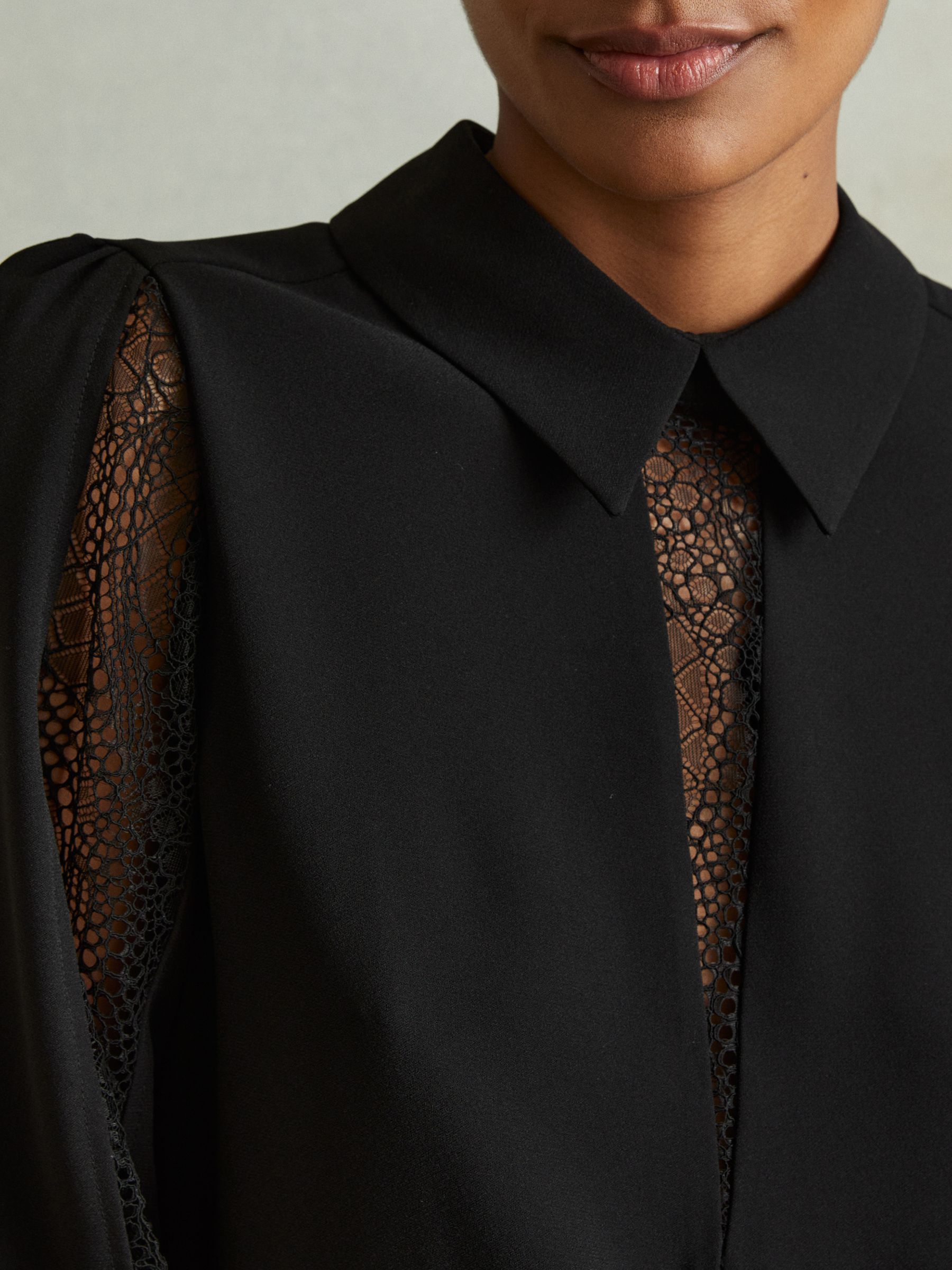 Lace Insert Blouse in Black - Image 3 of 5