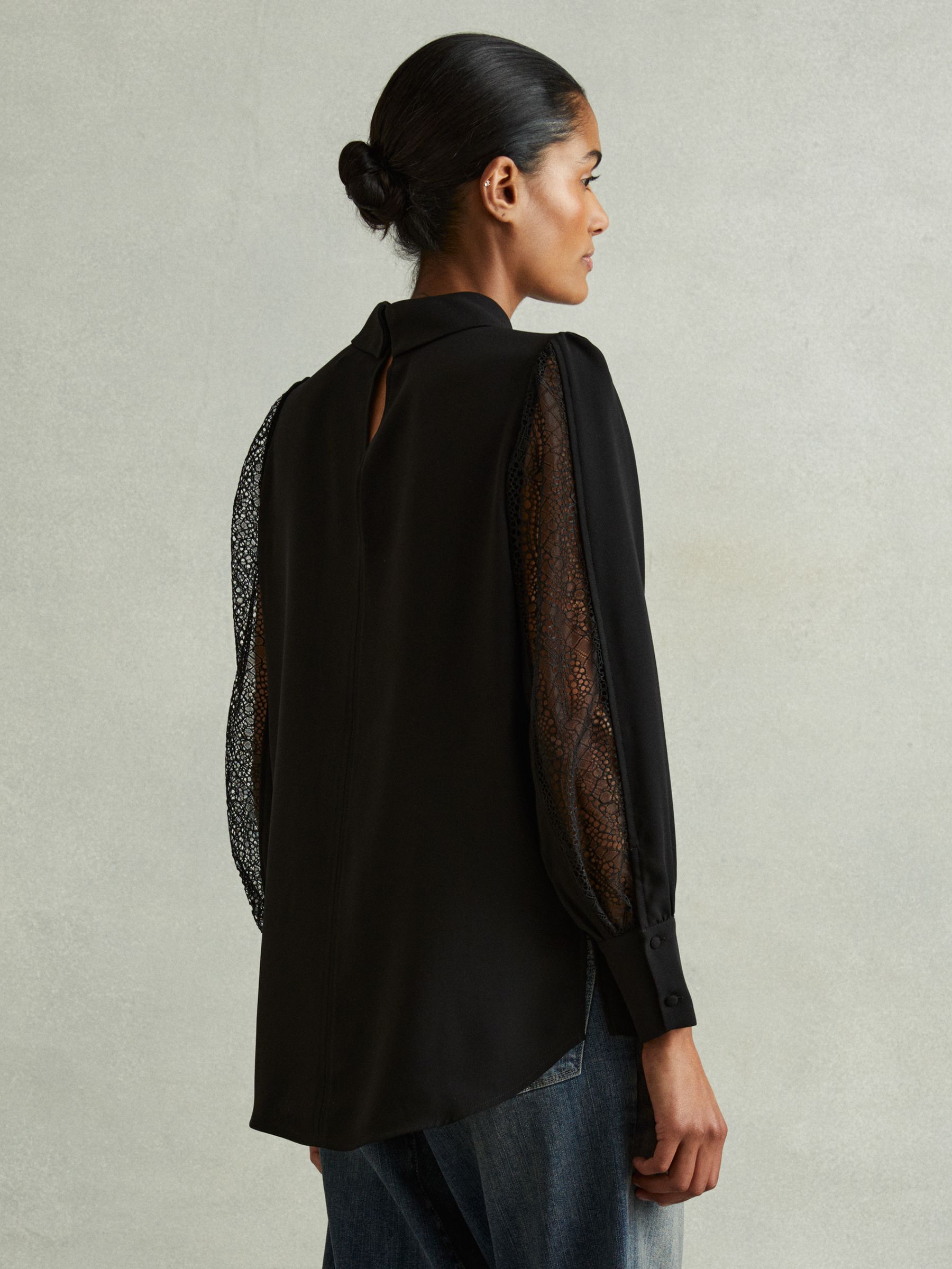 Lace Insert Blouse in Black - Image 4 of 5