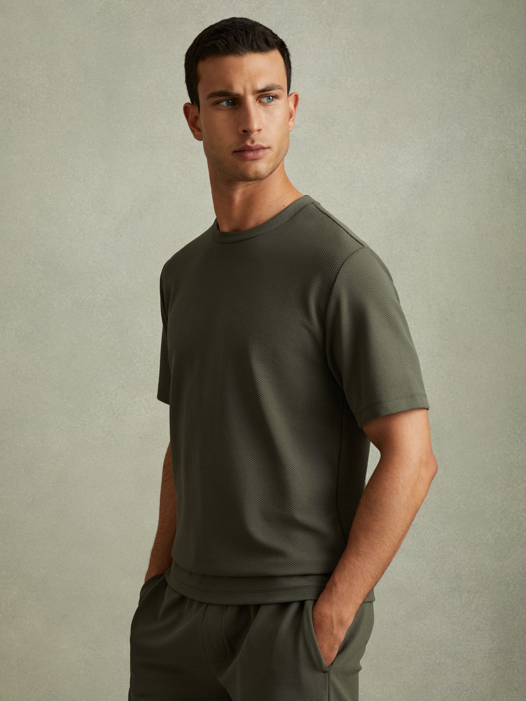 Textured Crew-Neck T-Shirt in Green Smoke - Image 1 of 6