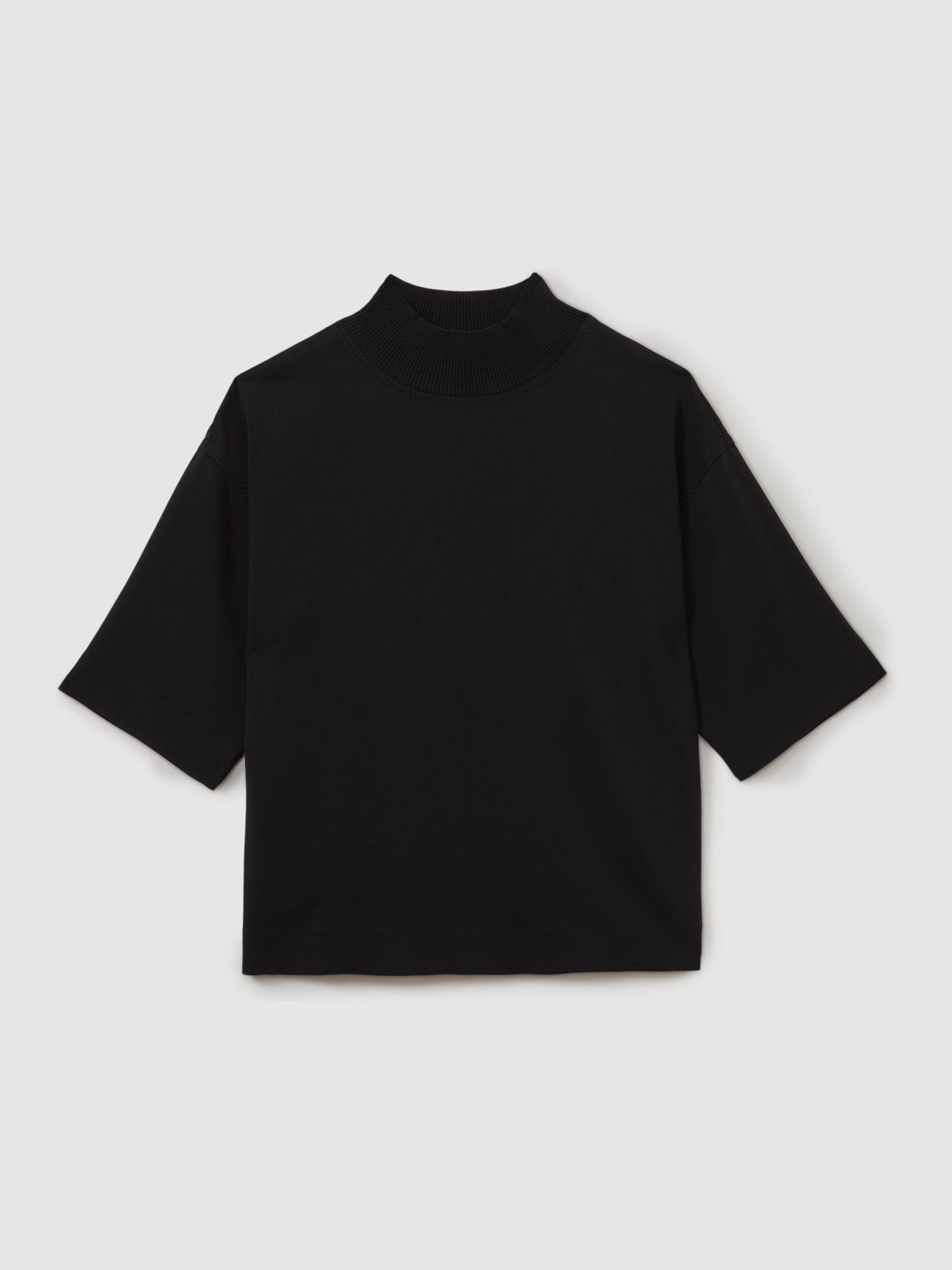Oversized Rib-Neck T-Shirt in Black - Image 2 of 5