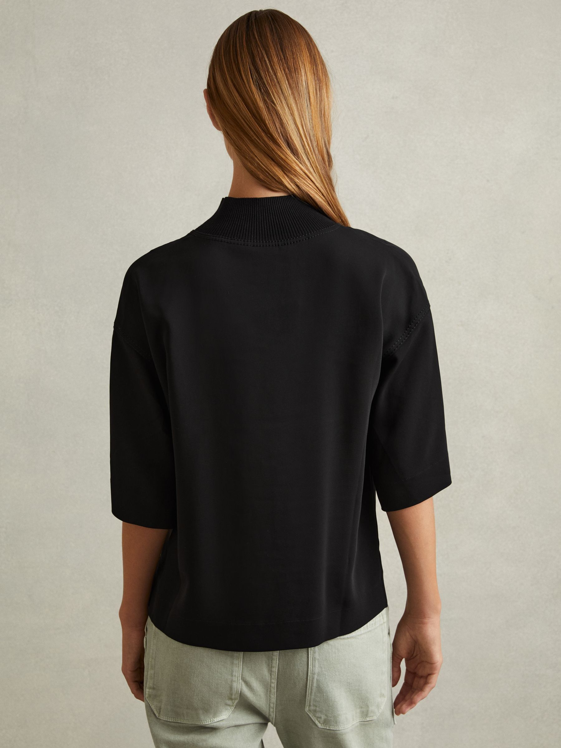 Oversized Rib-Neck T-Shirt in Black - Image 4 of 5