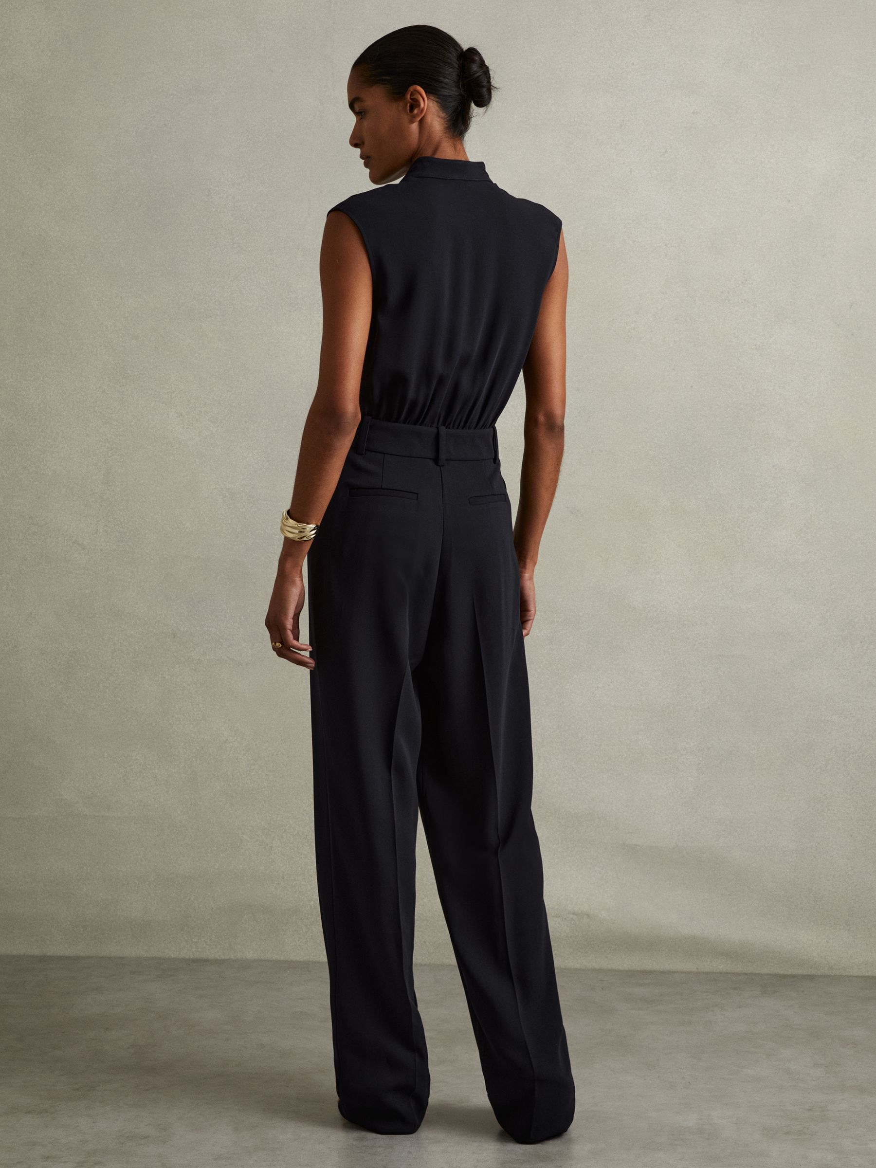 Sara Navy Tux Pleated Jumpsuit - Image 4 of 6