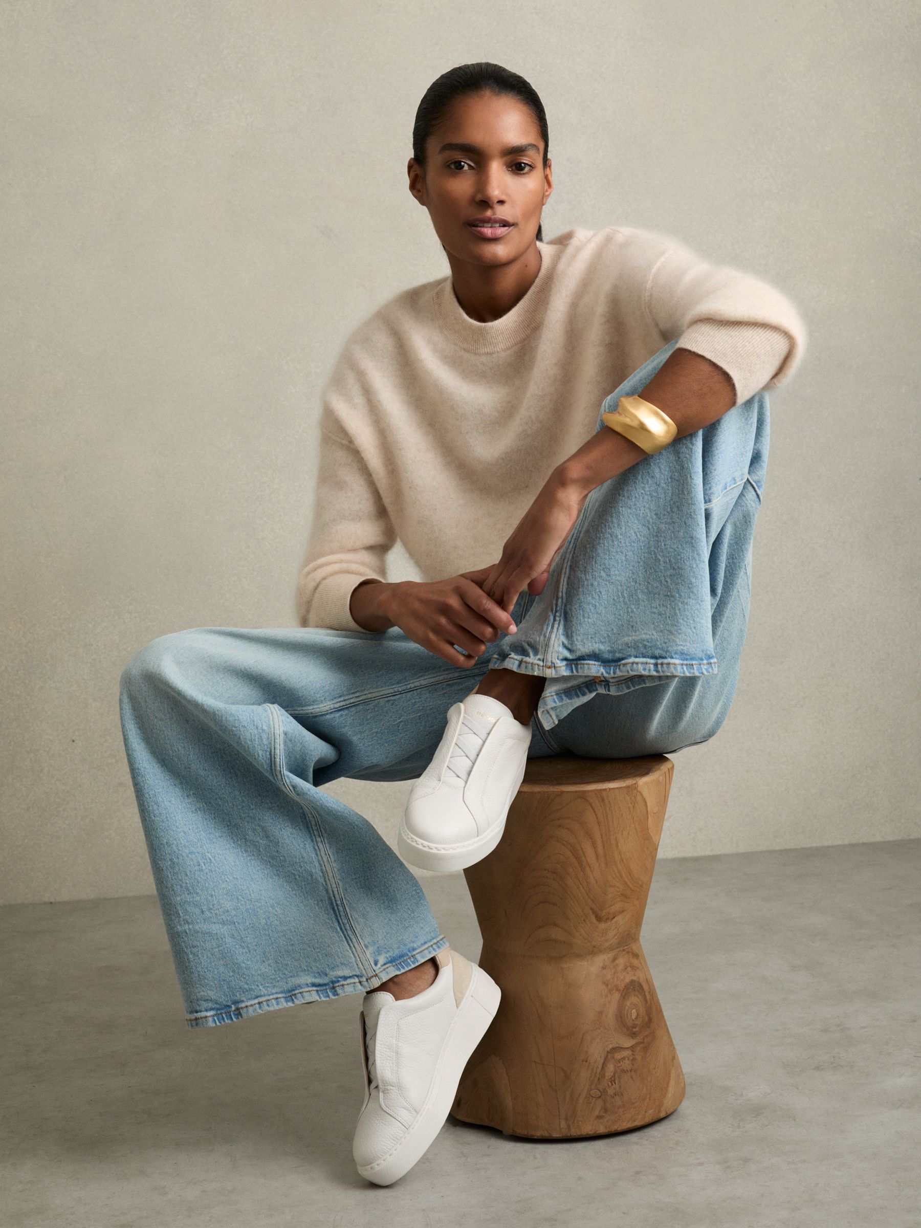 Leather Slip-On Trainers in White - Image 2 of 5