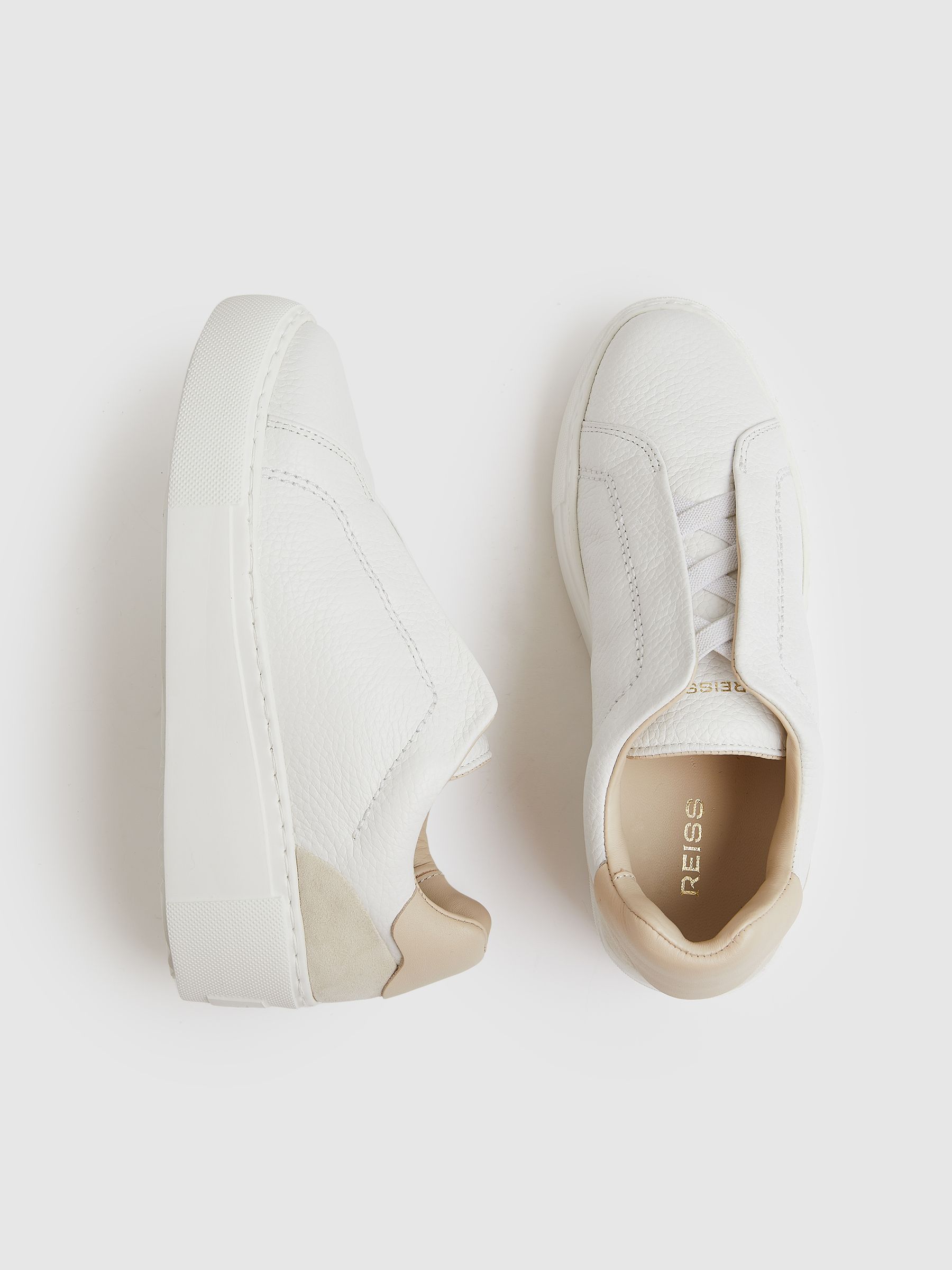 Leather Slip-On Trainers in White - Image 3 of 5