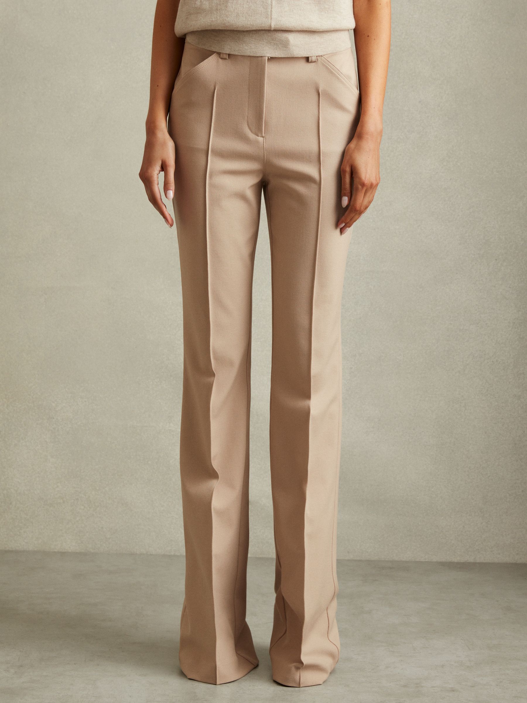 Petite High Rise Flared Trousers in Neutral - Image 1 of 7