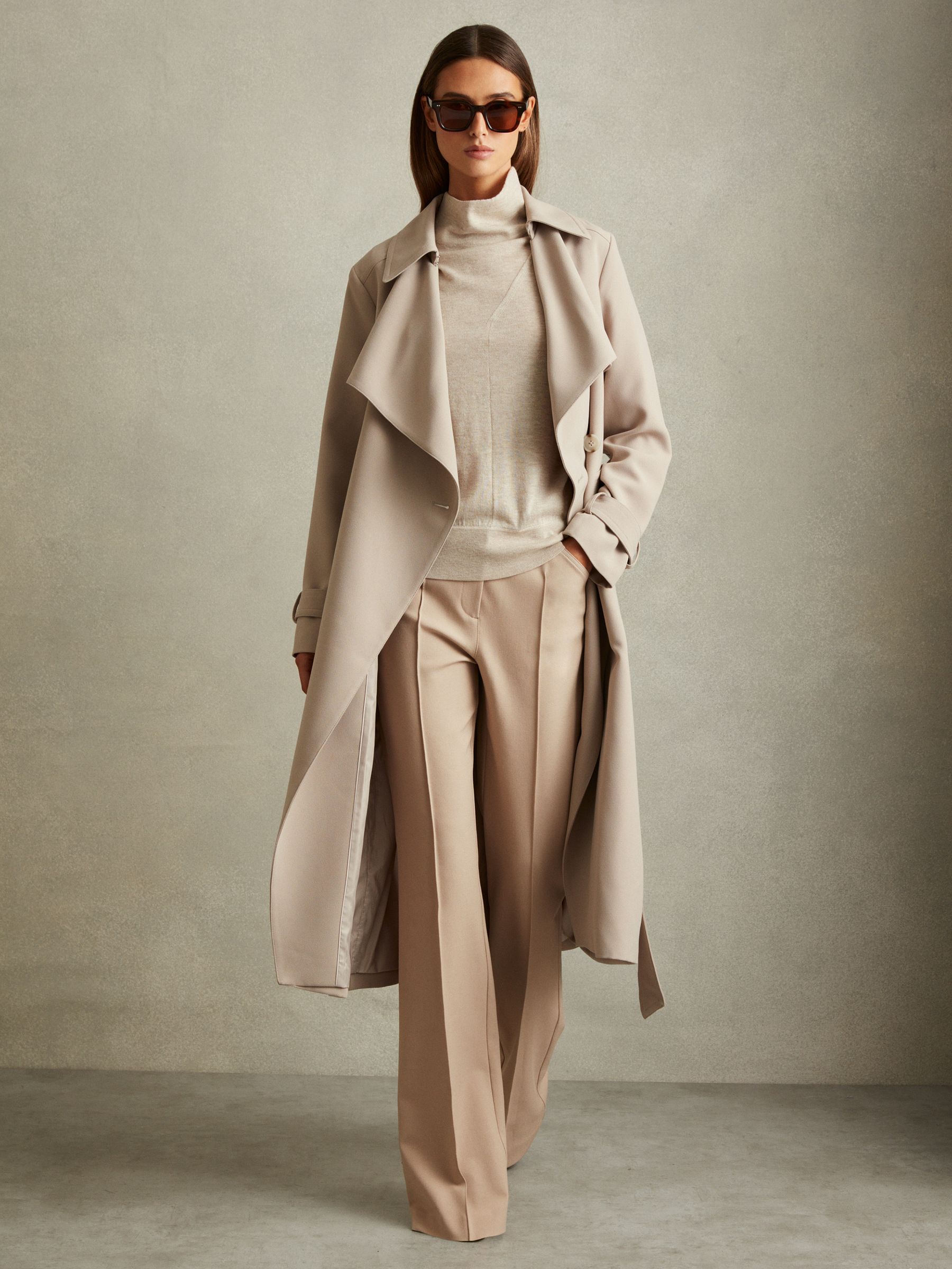 Petite High Rise Flared Trousers in Neutral - Image 3 of 7