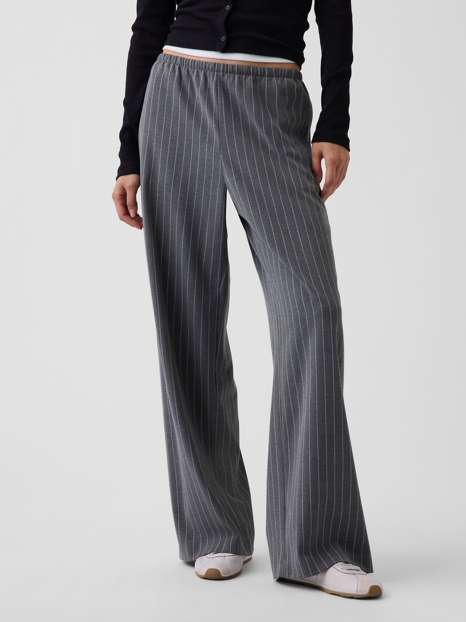 Grey Stripe Brushed Twill Easy Wide-Leg Trousers - Image 1 of 5