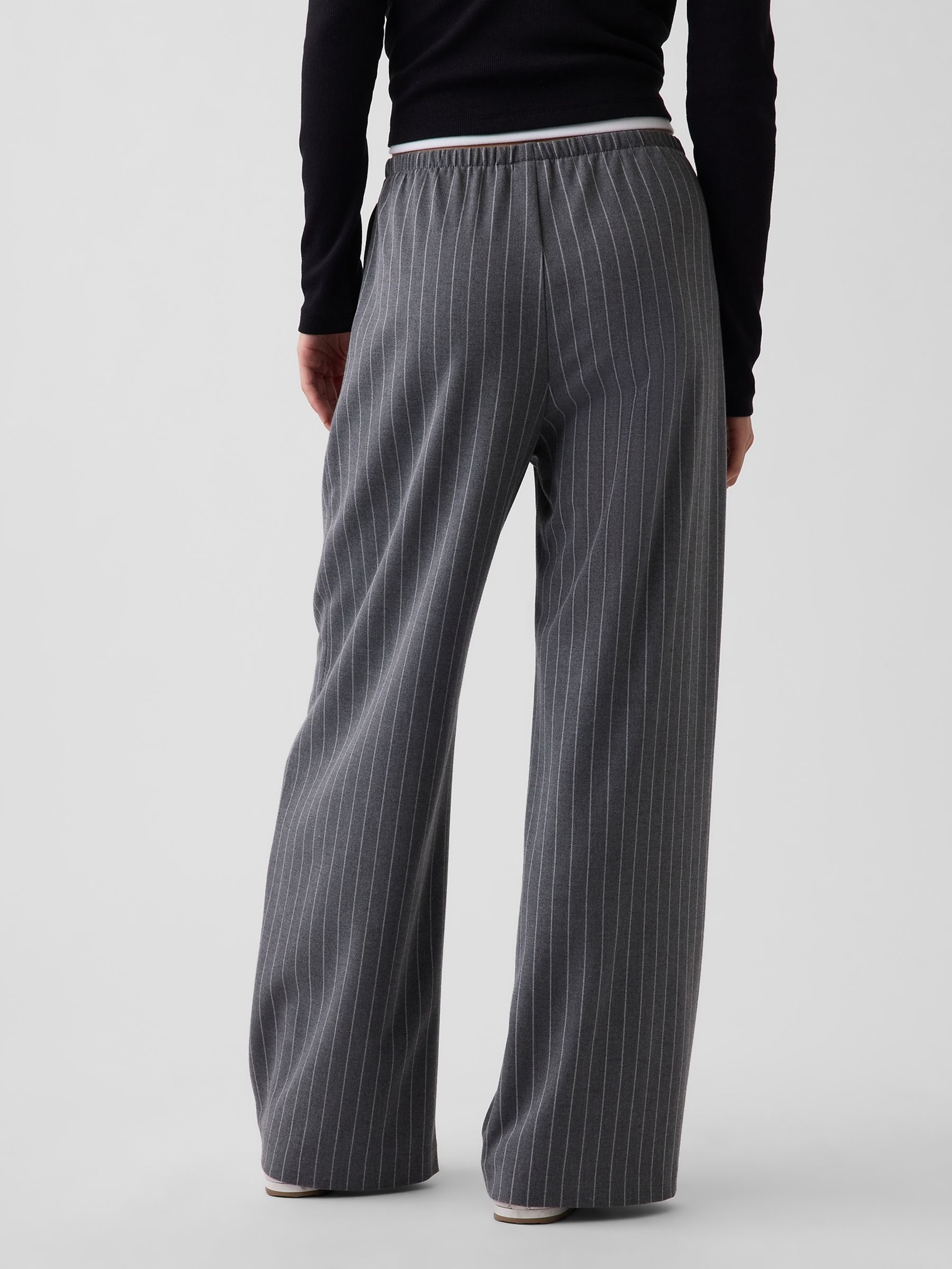 Grey Stripe Brushed Twill Easy Wide-Leg Trousers - Image 2 of 5