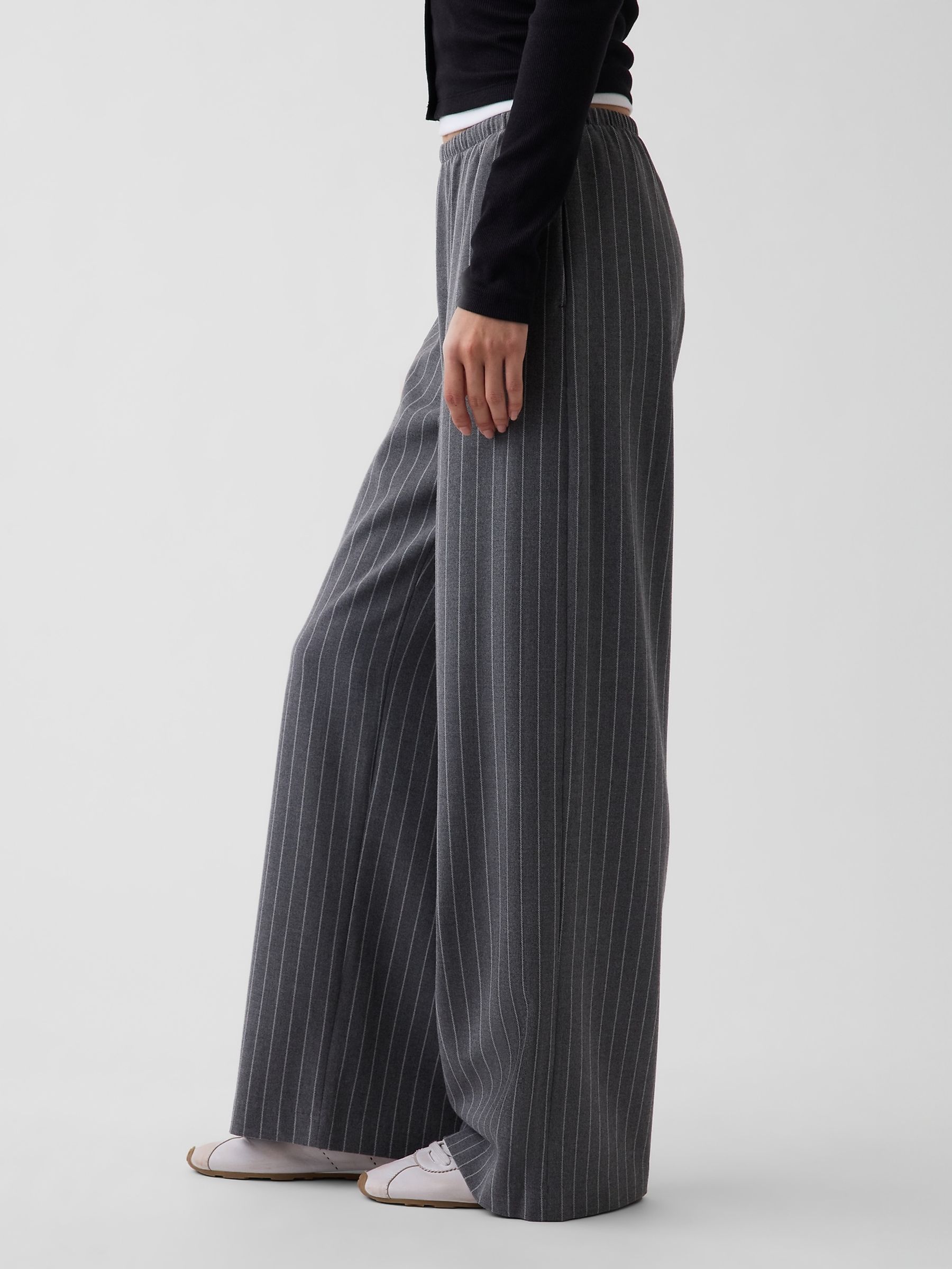 Grey Stripe Brushed Twill Easy Wide-Leg Trousers - Image 3 of 5