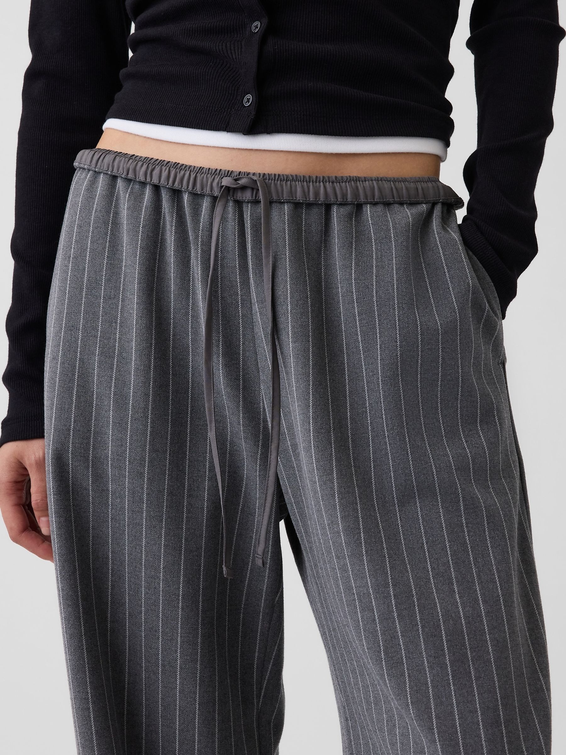 Grey Stripe Brushed Twill Easy Wide-Leg Trousers - Image 5 of 5