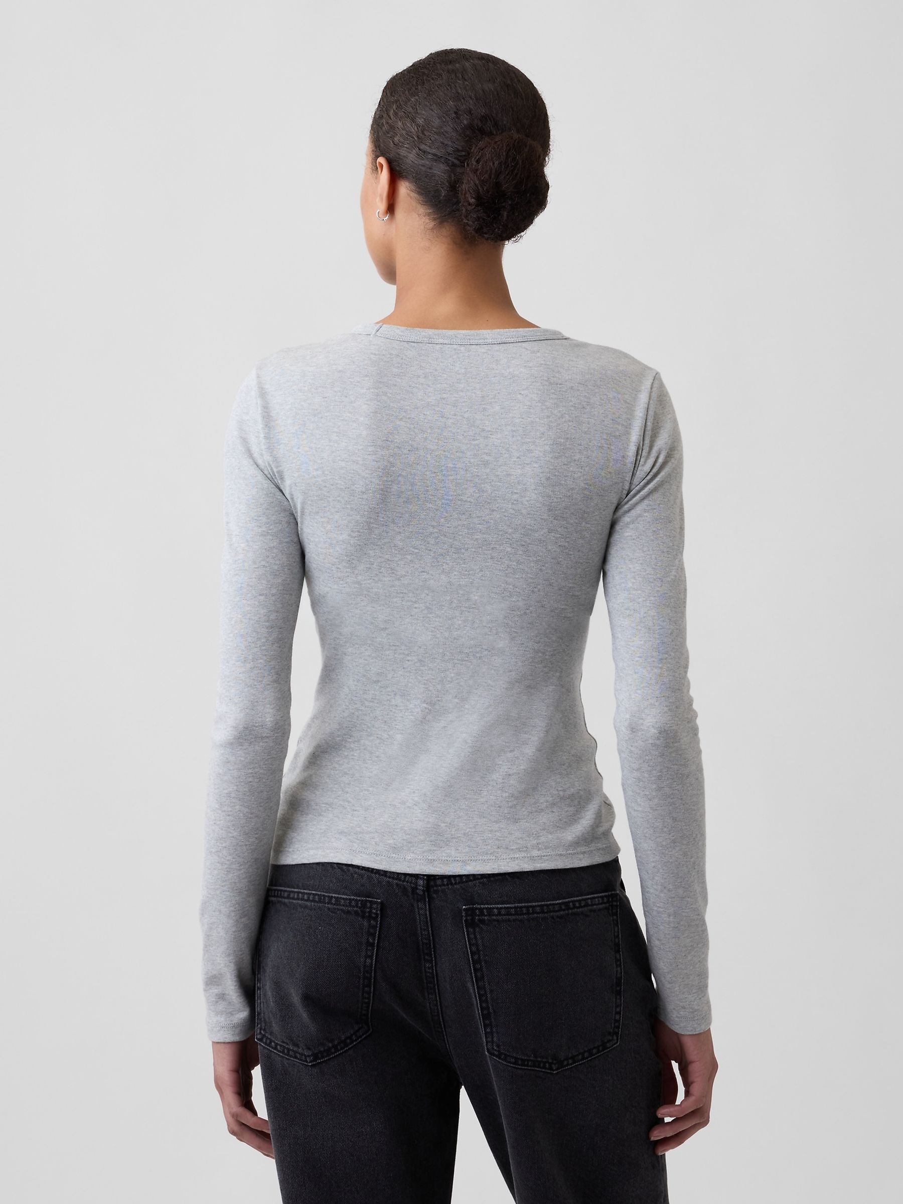 Grey Modern Ribbed Long Sleeve T-Shirt - Image 2 of 5