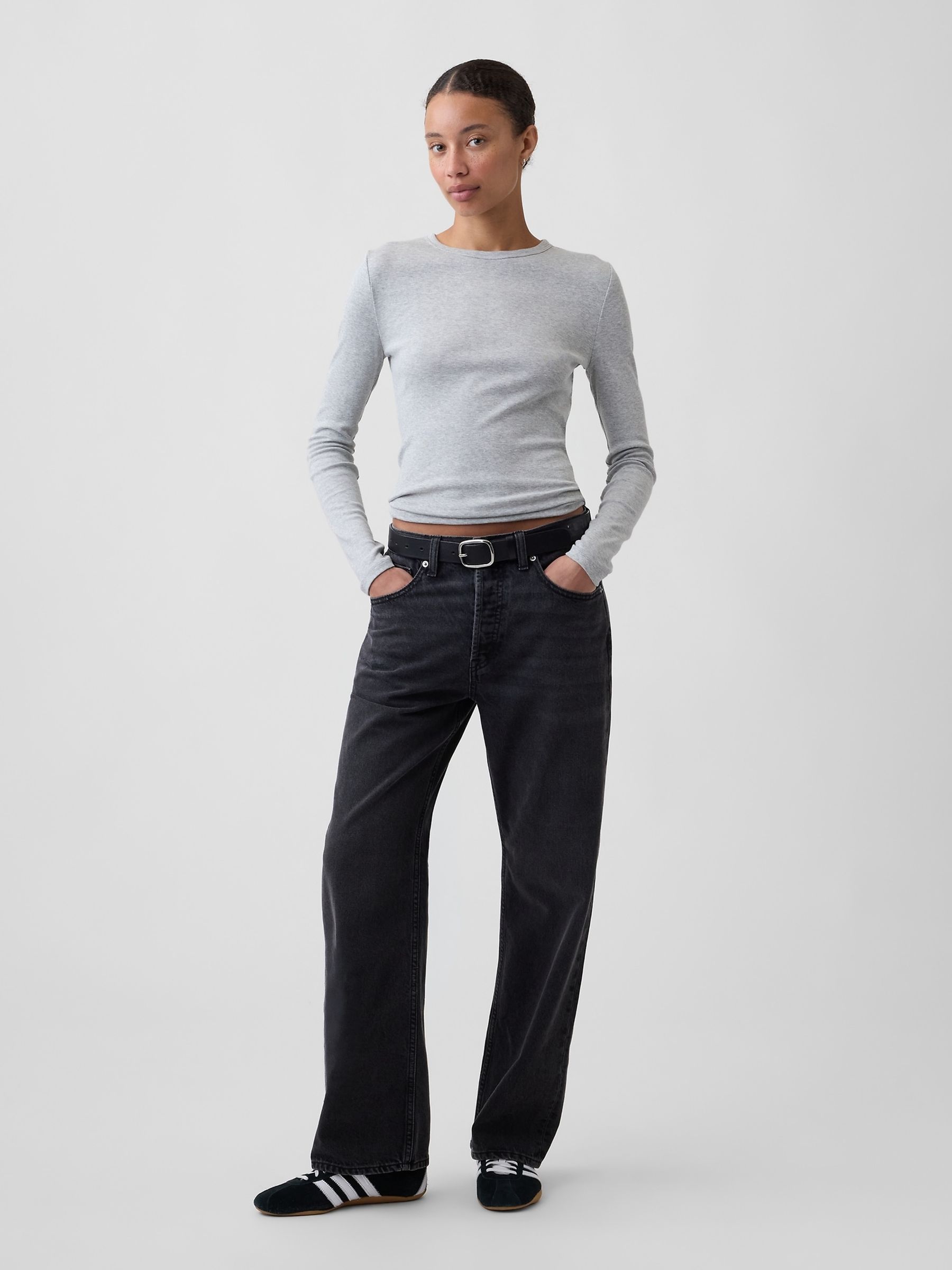 Grey Modern Ribbed Long Sleeve T-Shirt - Image 3 of 5
