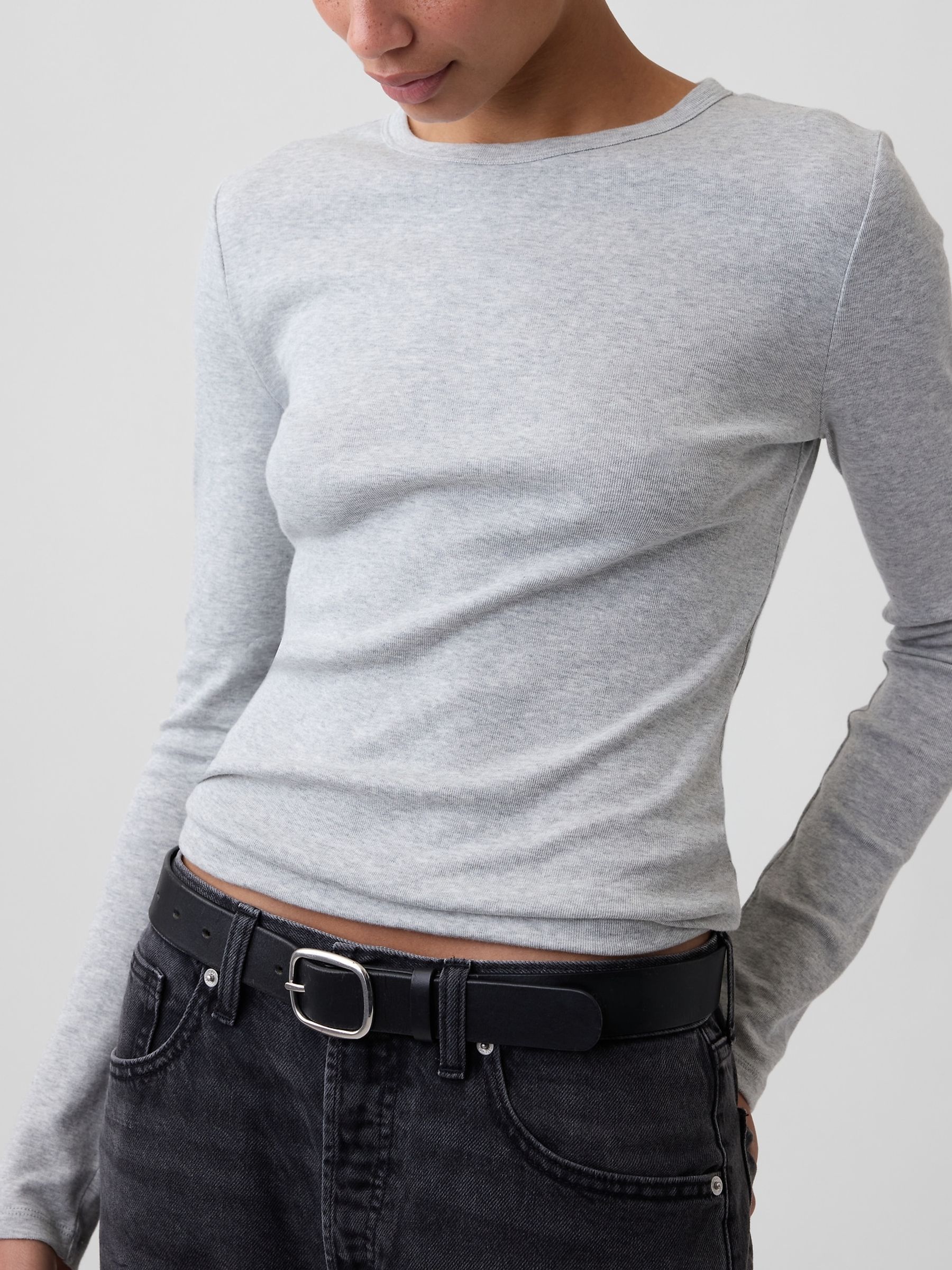 Grey Modern Ribbed Long Sleeve T-Shirt - Image 4 of 5